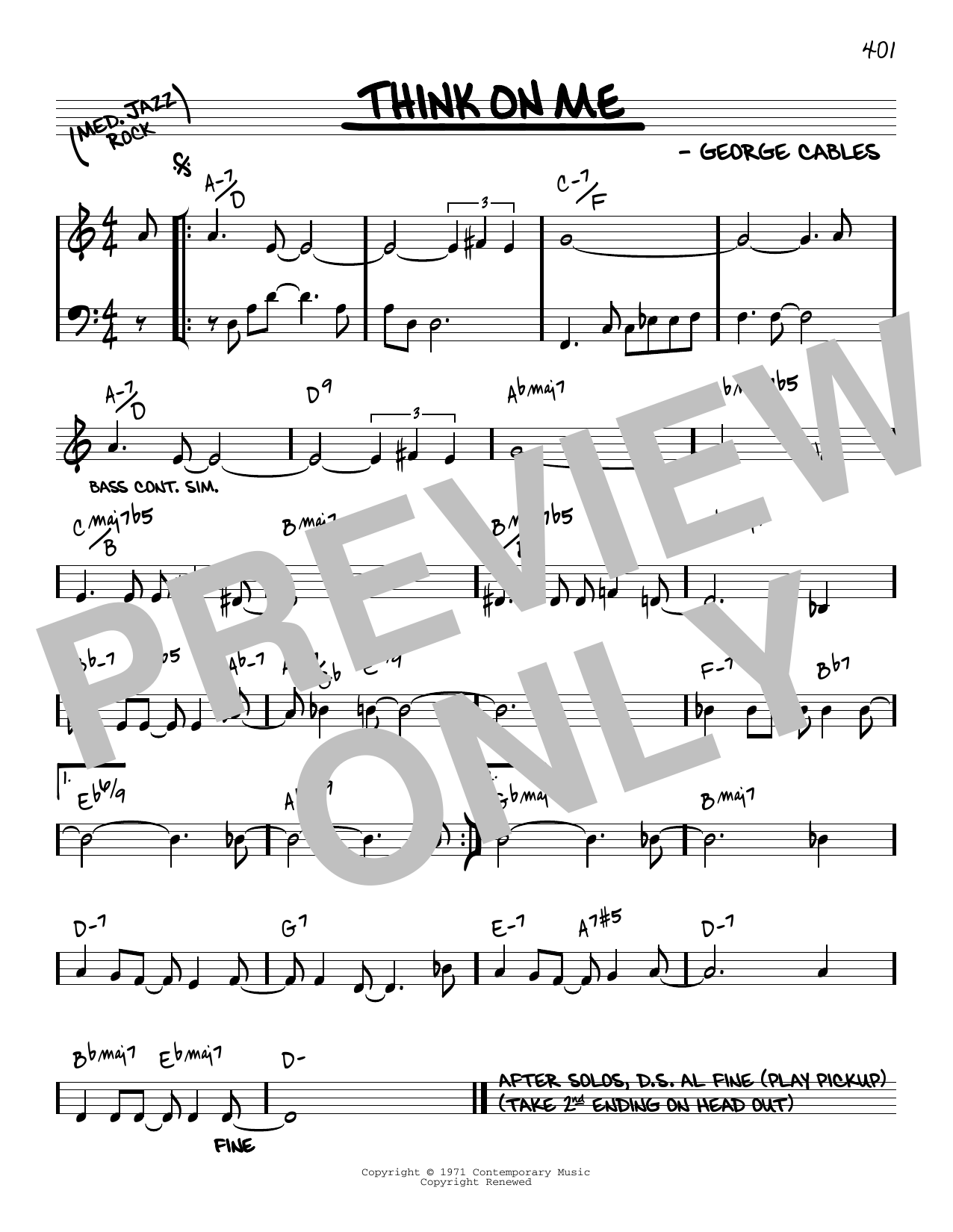 George Cables Think On Me [Reharmonized version] (arr. Jack Grassel) sheet music notes and chords arranged for Real Book – Melody & Chords