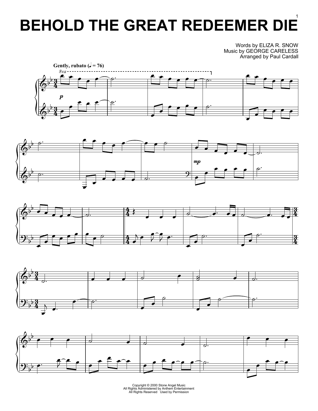 George Careless Behold The Great Redeemer Die (arr. Paul Cardall) sheet music notes and chords arranged for Piano Solo
