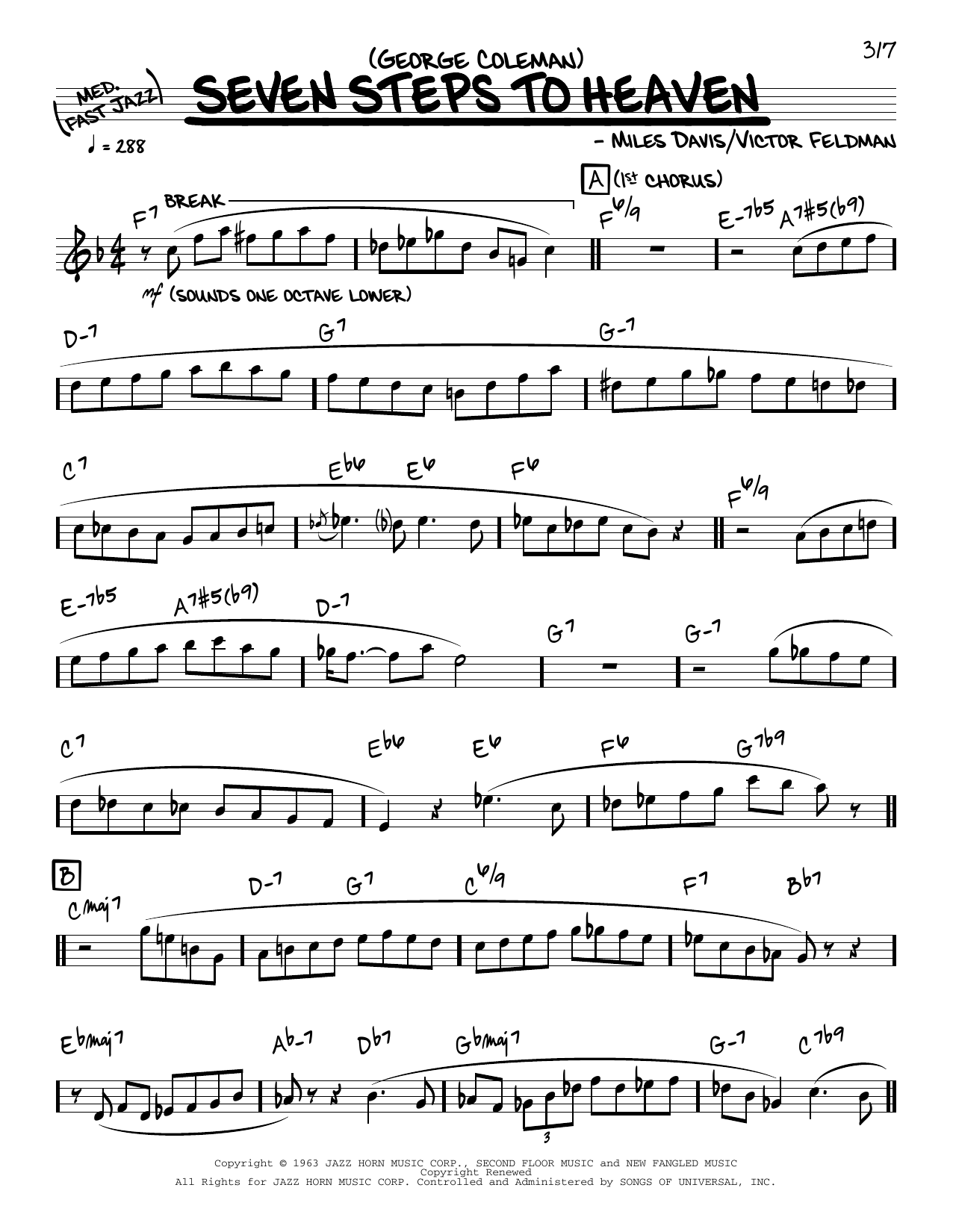 George Coleman Seven Steps To Heaven (solo only) sheet music notes and chords arranged for Real Book – Melody & Chords