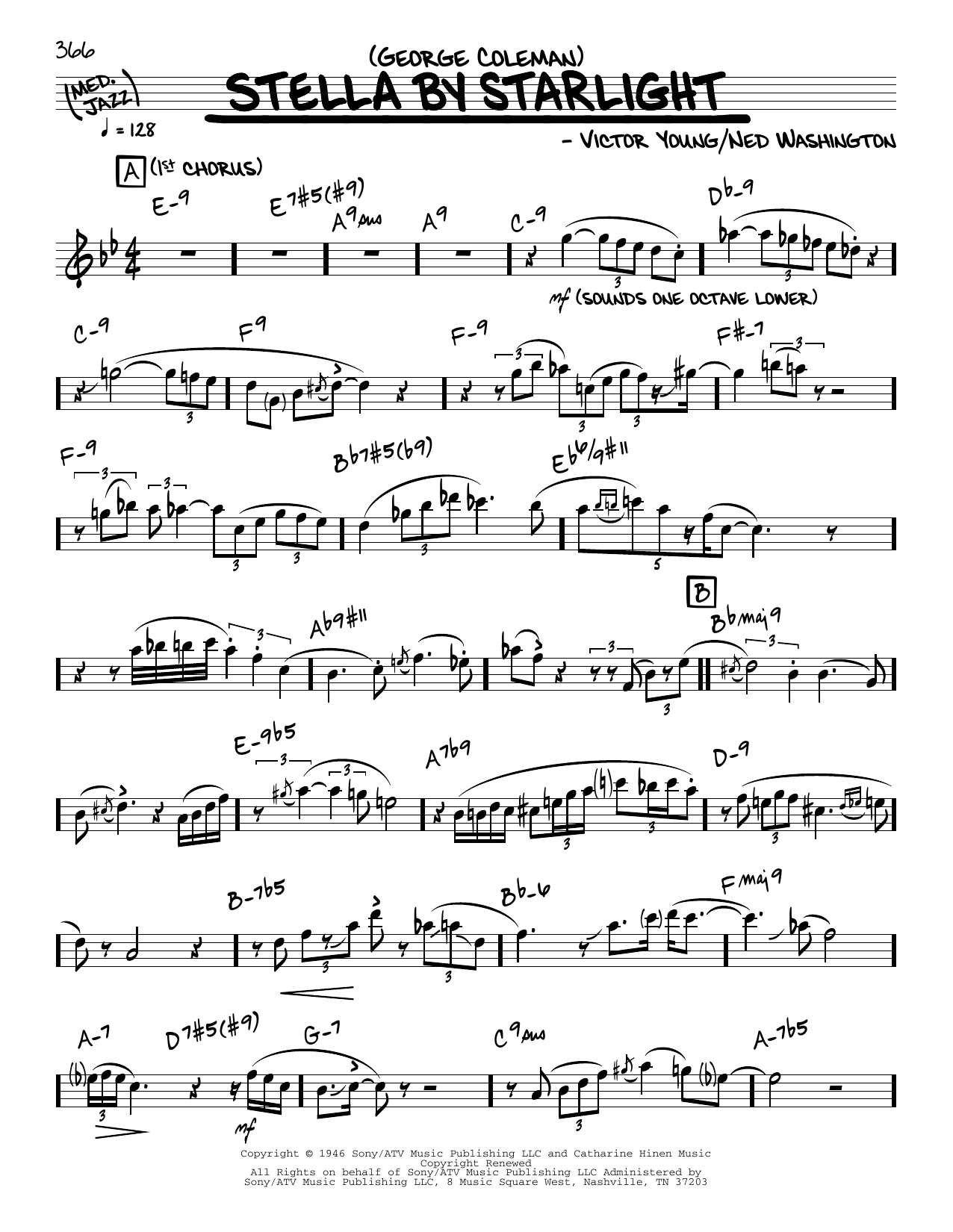George Coleman Stella By Starlight (solo only) sheet music notes and chords arranged for Real Book – Melody & Chords