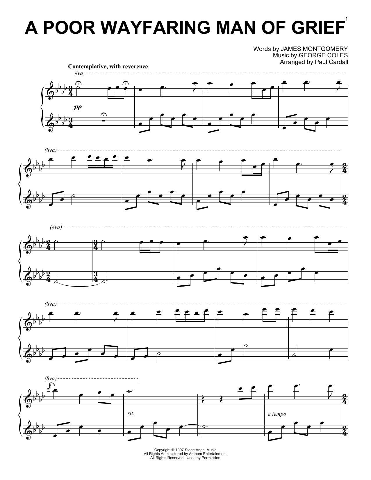 George Coles A Poor Wayfaring Man Of Grief (arr. Paul Cardall) sheet music notes and chords arranged for Piano Solo