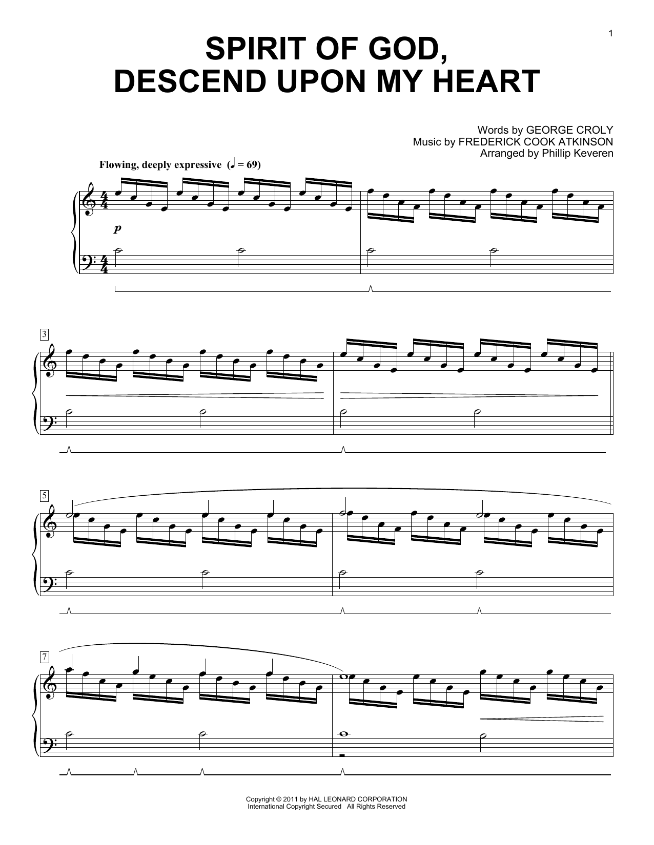 George Croly Spirit Of God, Descend Upon My Heart [Classical version] (arr. Phillip Keveren) sheet music notes and chords arranged for Piano Solo