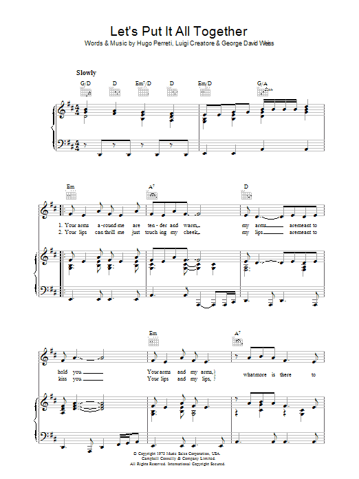 George David Weiss Let's Put It All Together sheet music notes and chords arranged for Piano, Vocal & Guitar Chords