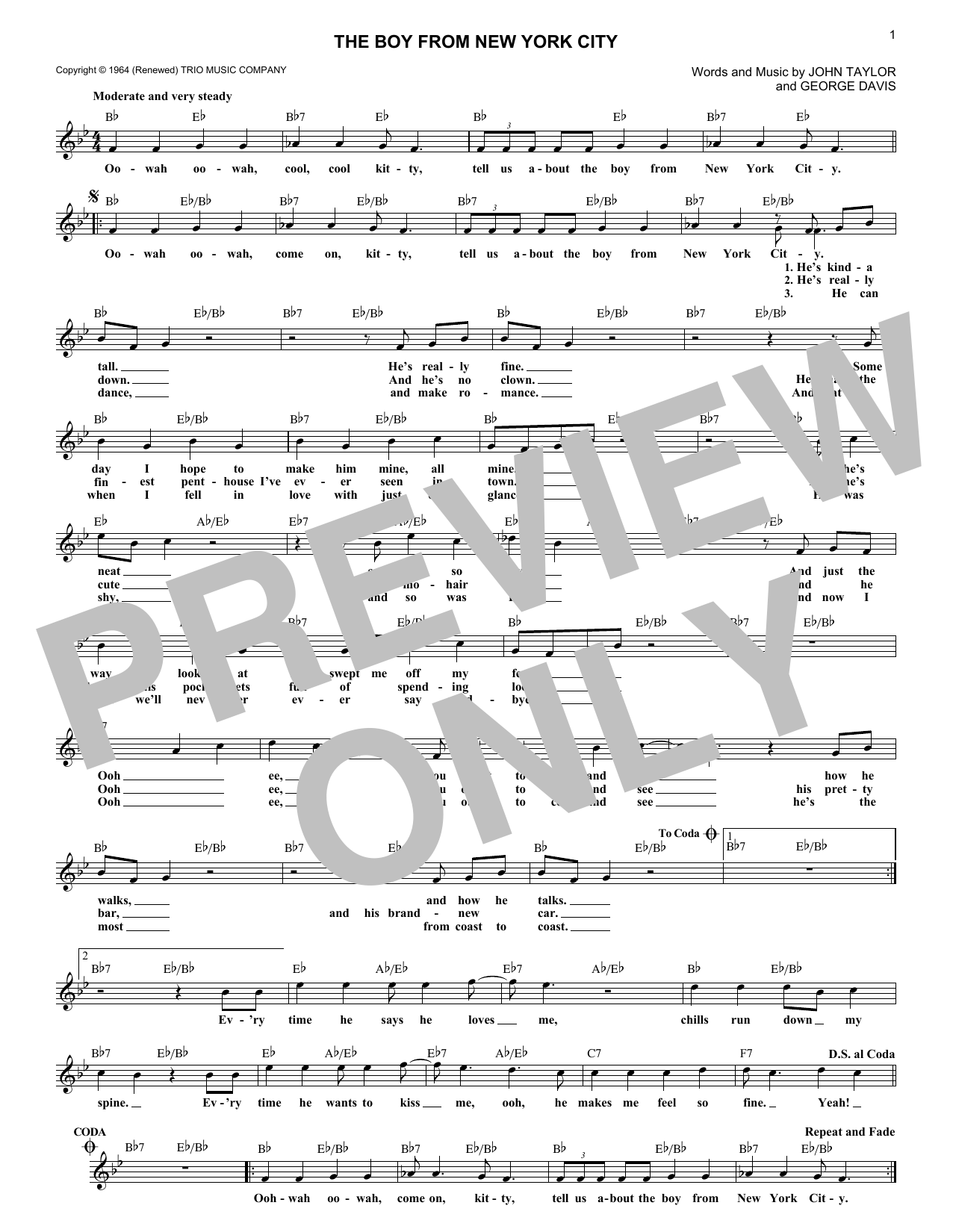 George Davis The Boy From New York City sheet music notes and chords arranged for Real Book – Melody & Chords