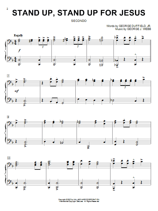 George Duffield Jr. Stand Up, Stand Up For Jesus (arr. Larry Moore) sheet music notes and chords arranged for Piano Duet