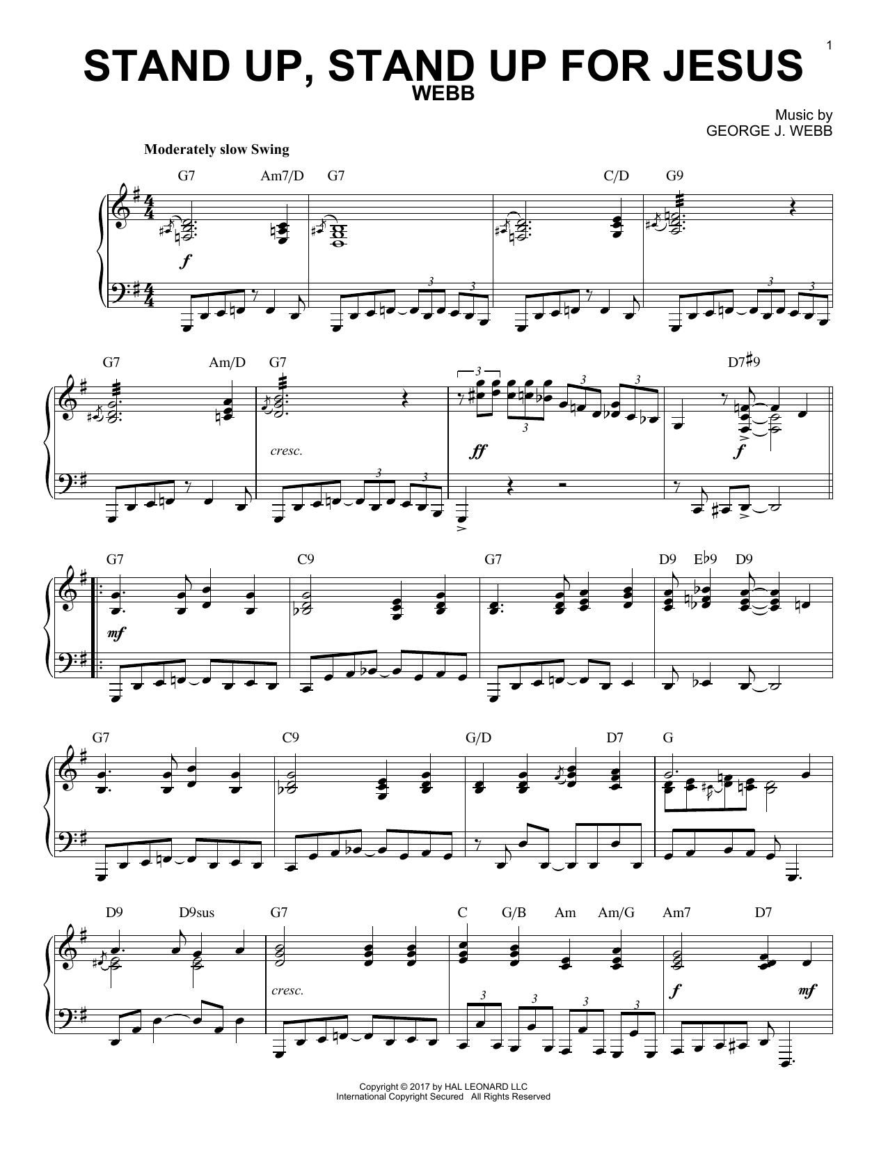 George Duffield, Jr. Stand Up, Stand Up For Jesus [Jazz version] sheet music notes and chords arranged for Piano Solo