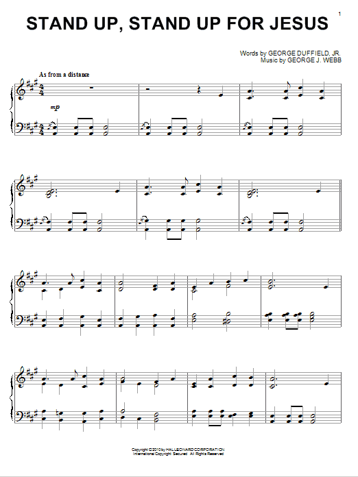 George Duffield Jr. Stand Up, Stand Up For Jesus sheet music notes and chords arranged for Piano, Vocal & Guitar Chords