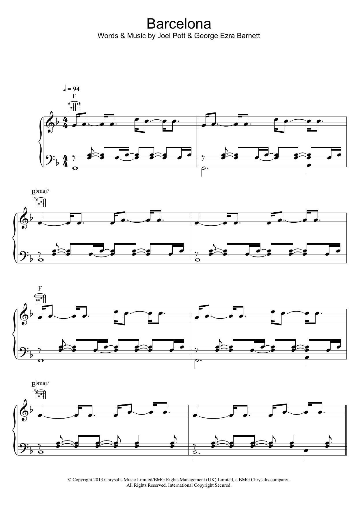 George Ezra Barcelona sheet music notes and chords arranged for Piano, Vocal & Guitar Chords