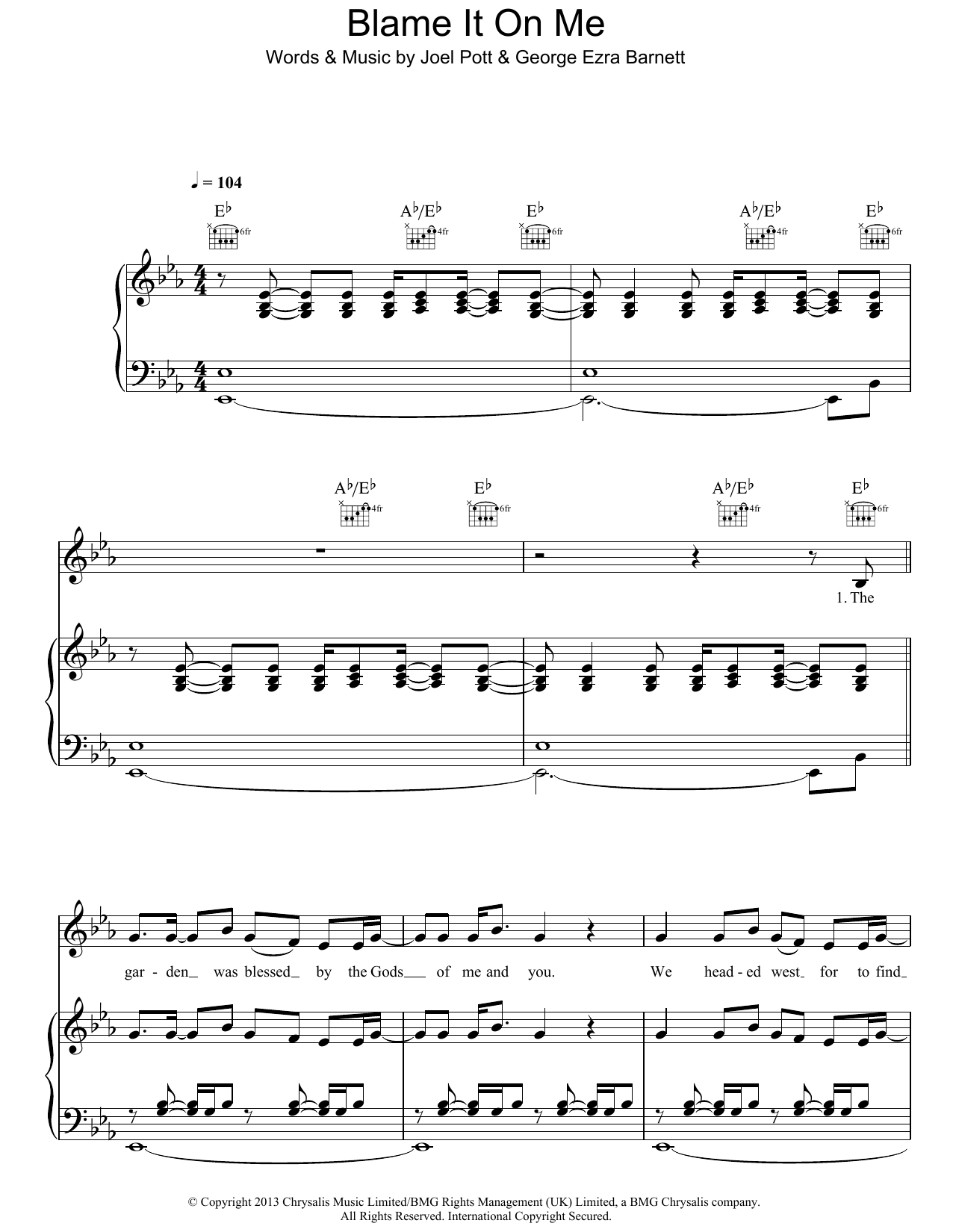 George Ezra Blame It On Me sheet music notes and chords arranged for Easy Piano