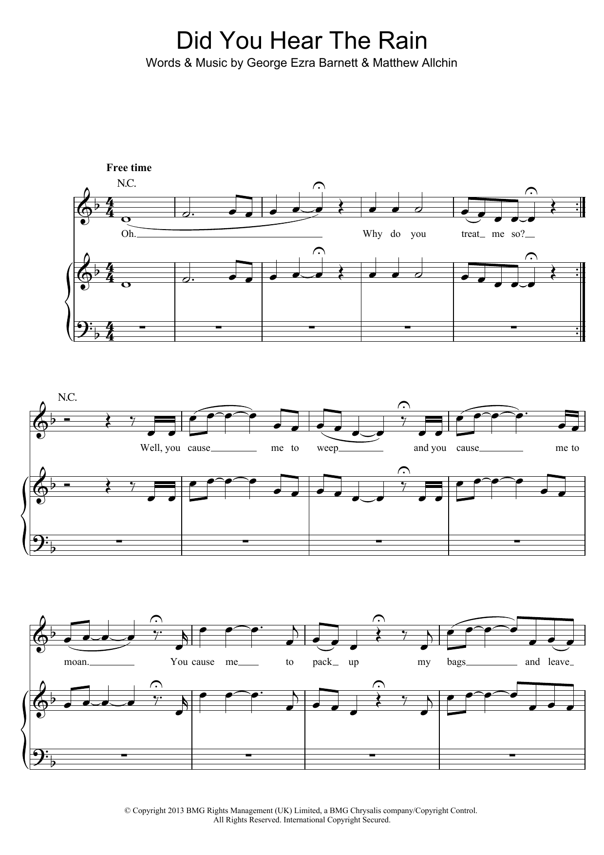 George Ezra Did You Hear The Rain? sheet music notes and chords arranged for Piano, Vocal & Guitar Chords