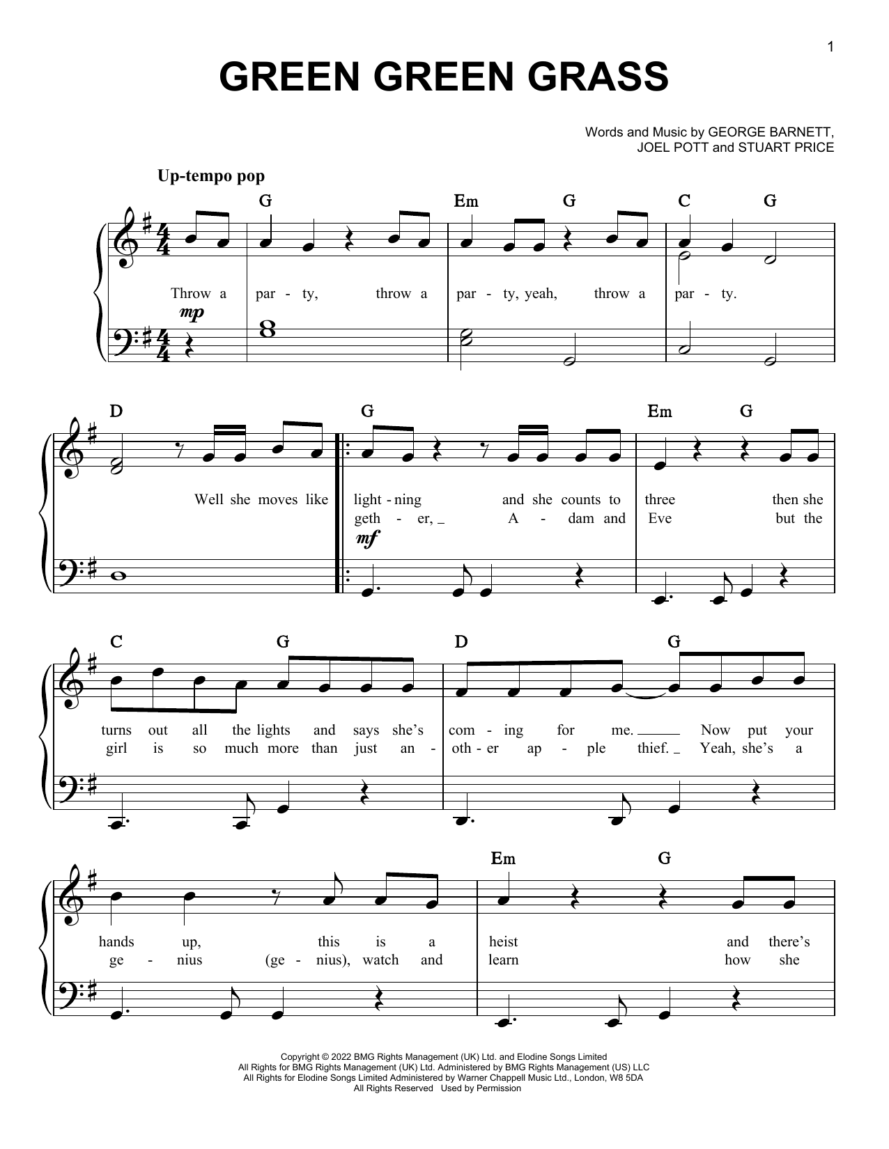 George Ezra Green Green Grass sheet music notes and chords arranged for Piano, Vocal & Guitar Chords (Right-Hand Melody)