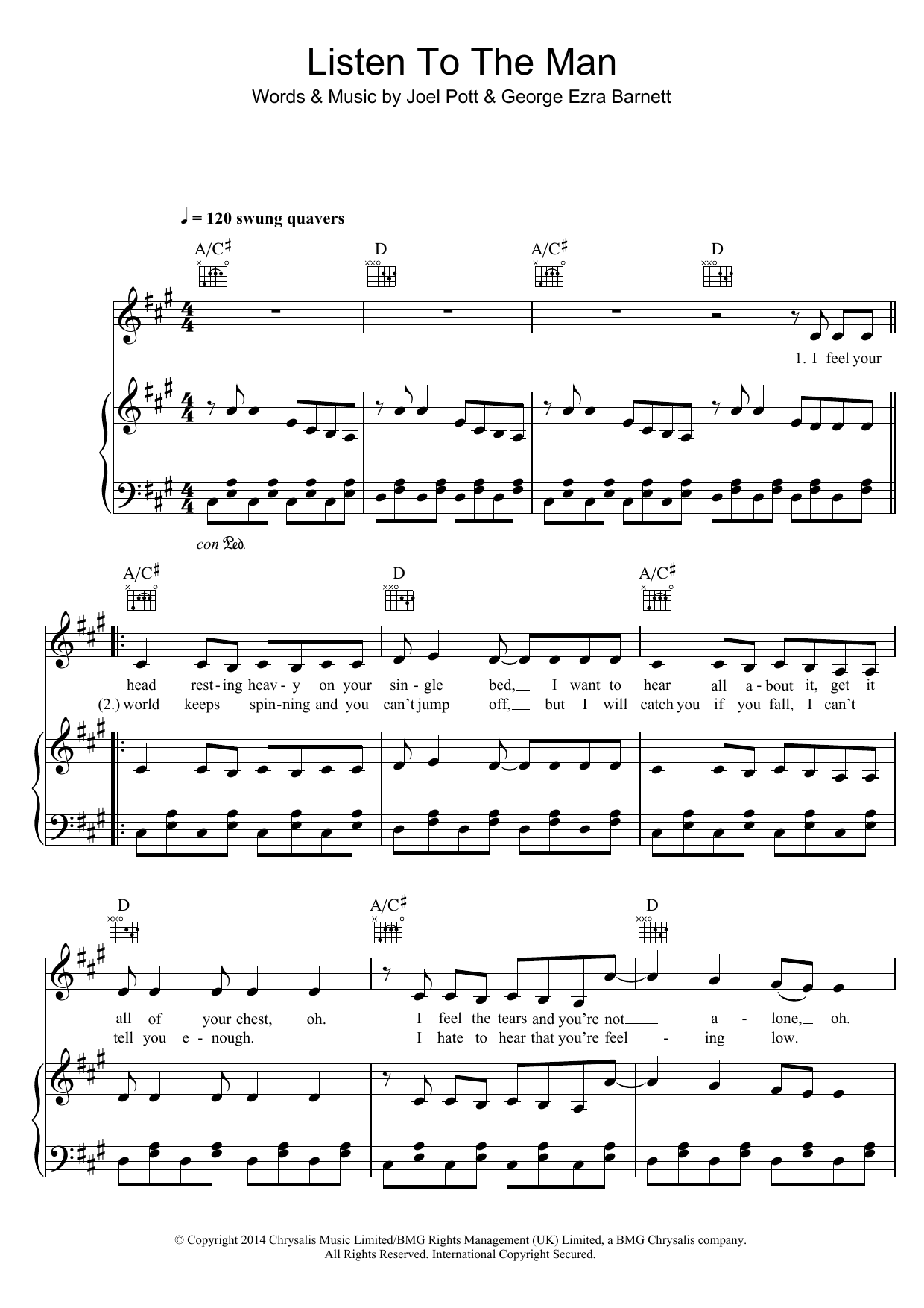 George Ezra Listen To The Man sheet music notes and chords arranged for Piano, Vocal & Guitar Chords