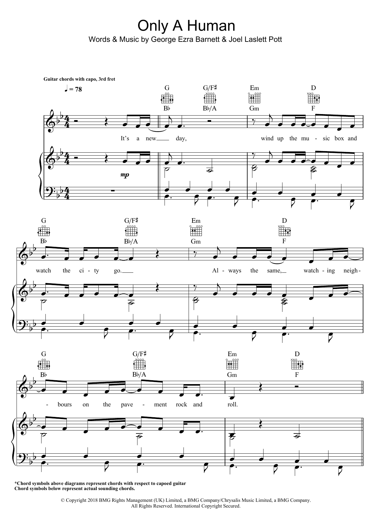 George Ezra Only A Human sheet music notes and chords arranged for Piano, Vocal & Guitar Chords