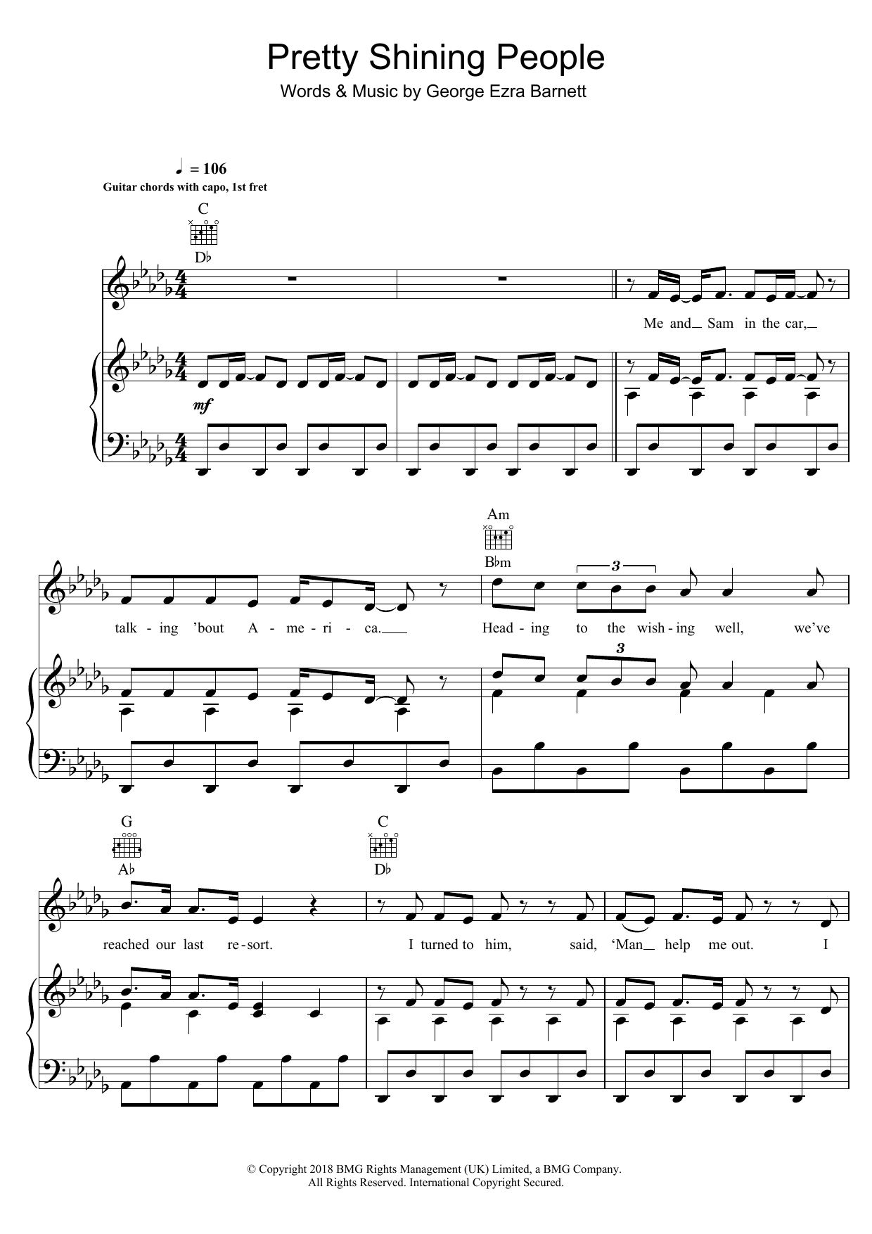 George Ezra Pretty Shining People sheet music notes and chords arranged for Piano, Vocal & Guitar Chords