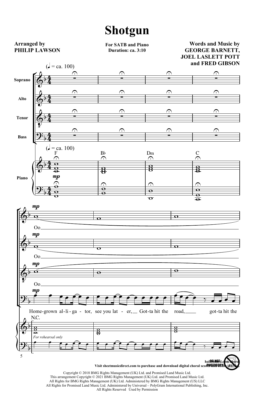 George Ezra Shotgun (arr. Philip Lawson) sheet music notes and chords arranged for SATB Choir