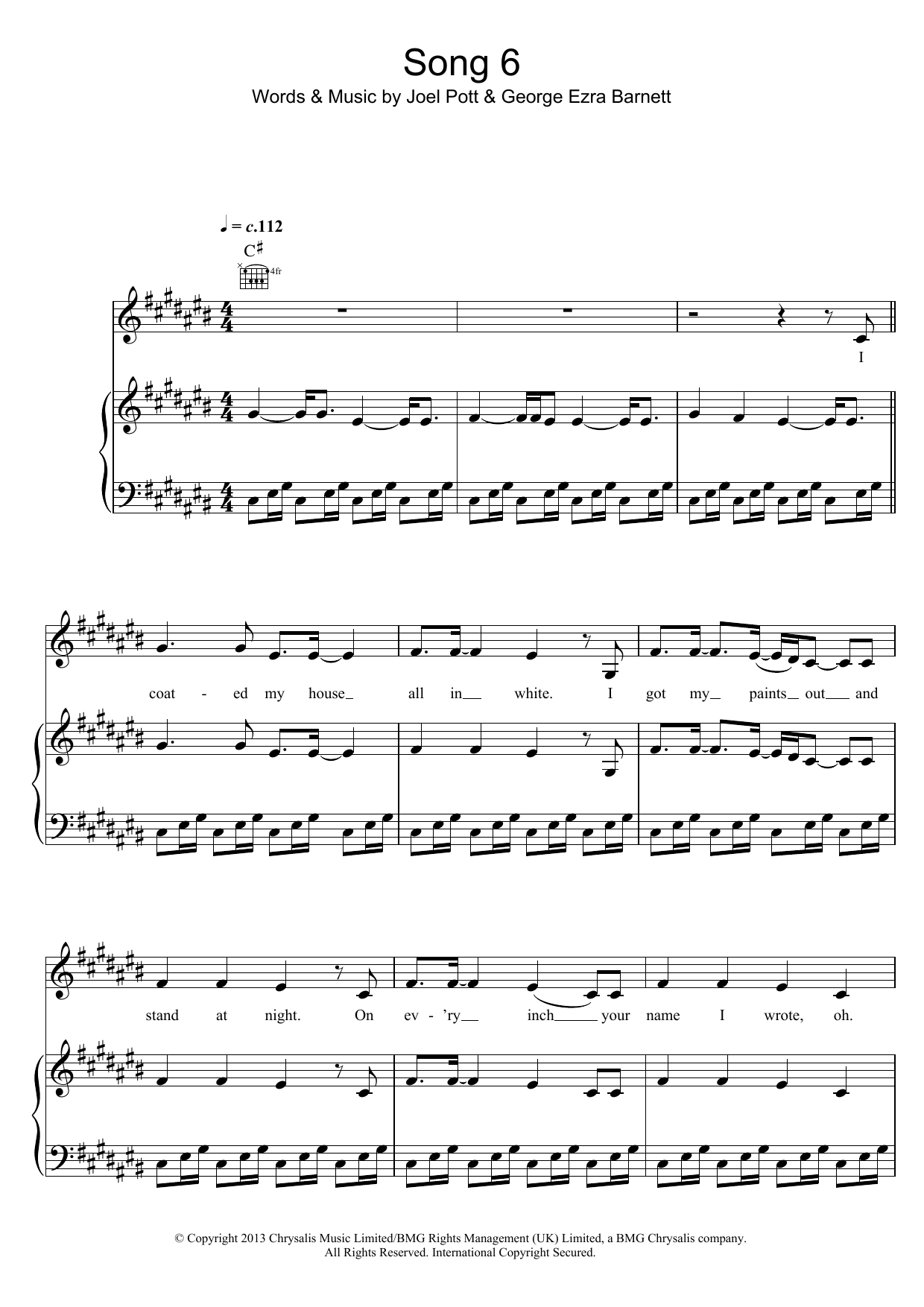 George Ezra Song 6 sheet music notes and chords arranged for Piano, Vocal & Guitar Chords