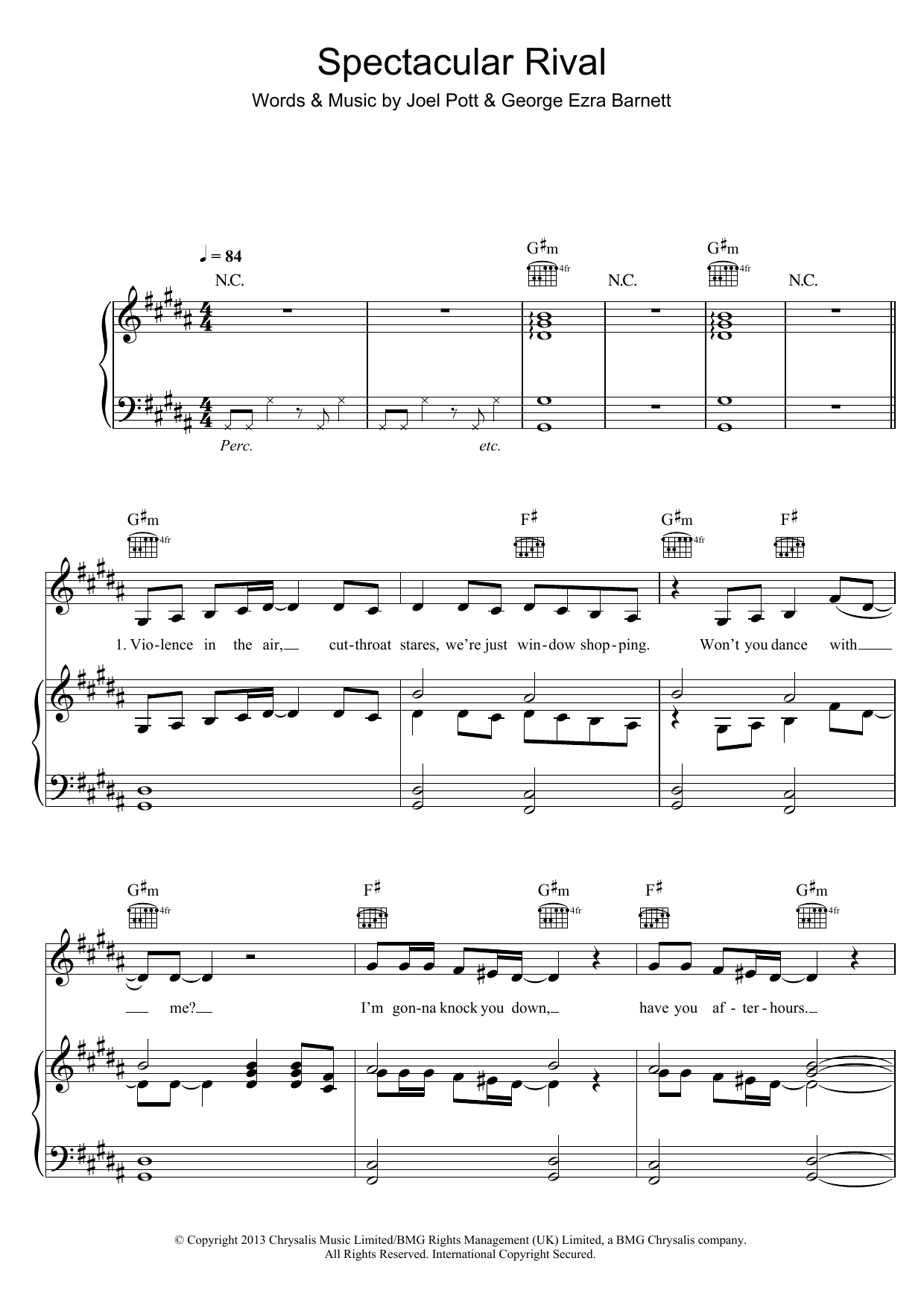 George Ezra Spectacular Rival sheet music notes and chords arranged for Piano, Vocal & Guitar Chords