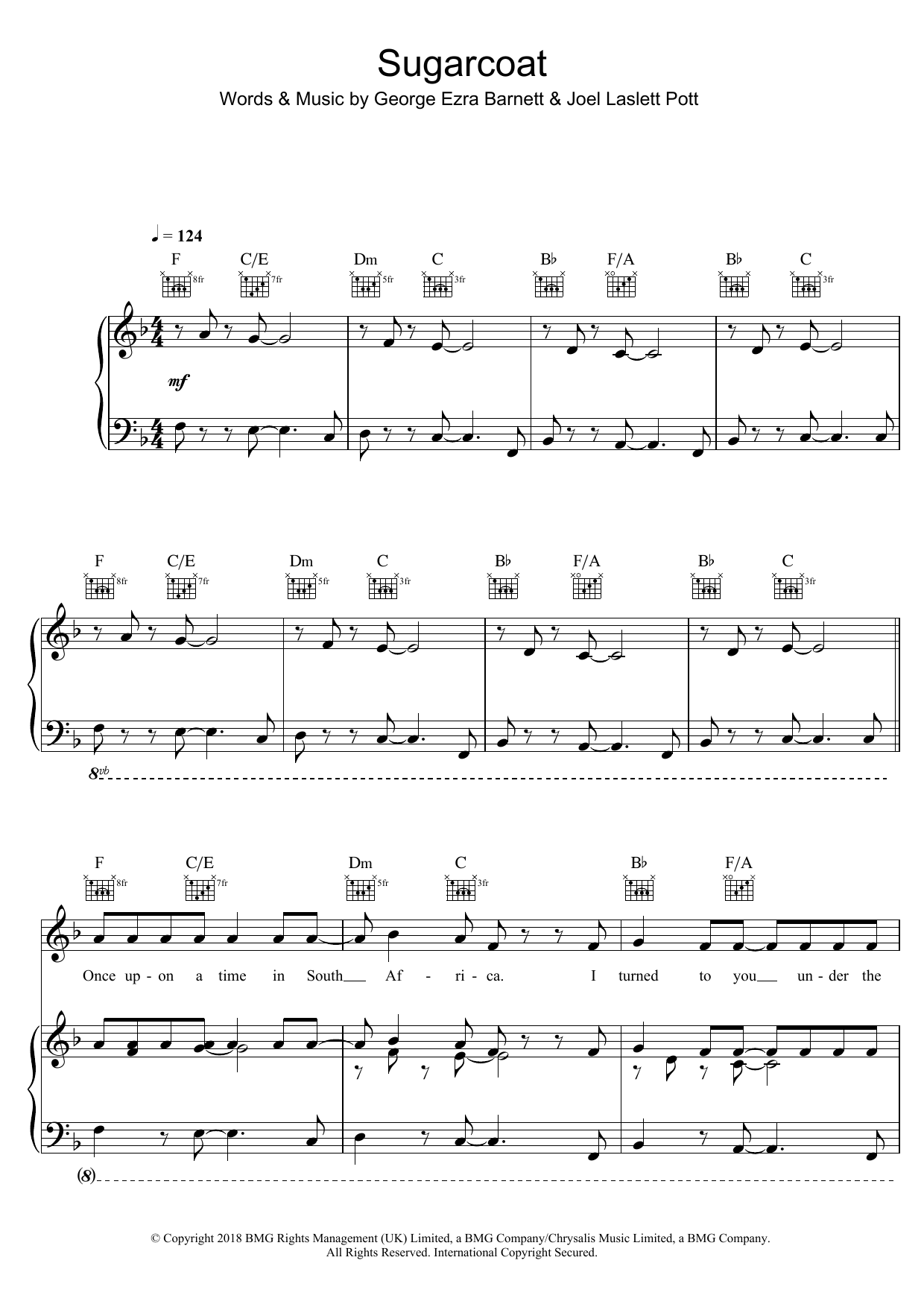 George Ezra Sugarcoat sheet music notes and chords arranged for Piano, Vocal & Guitar Chords