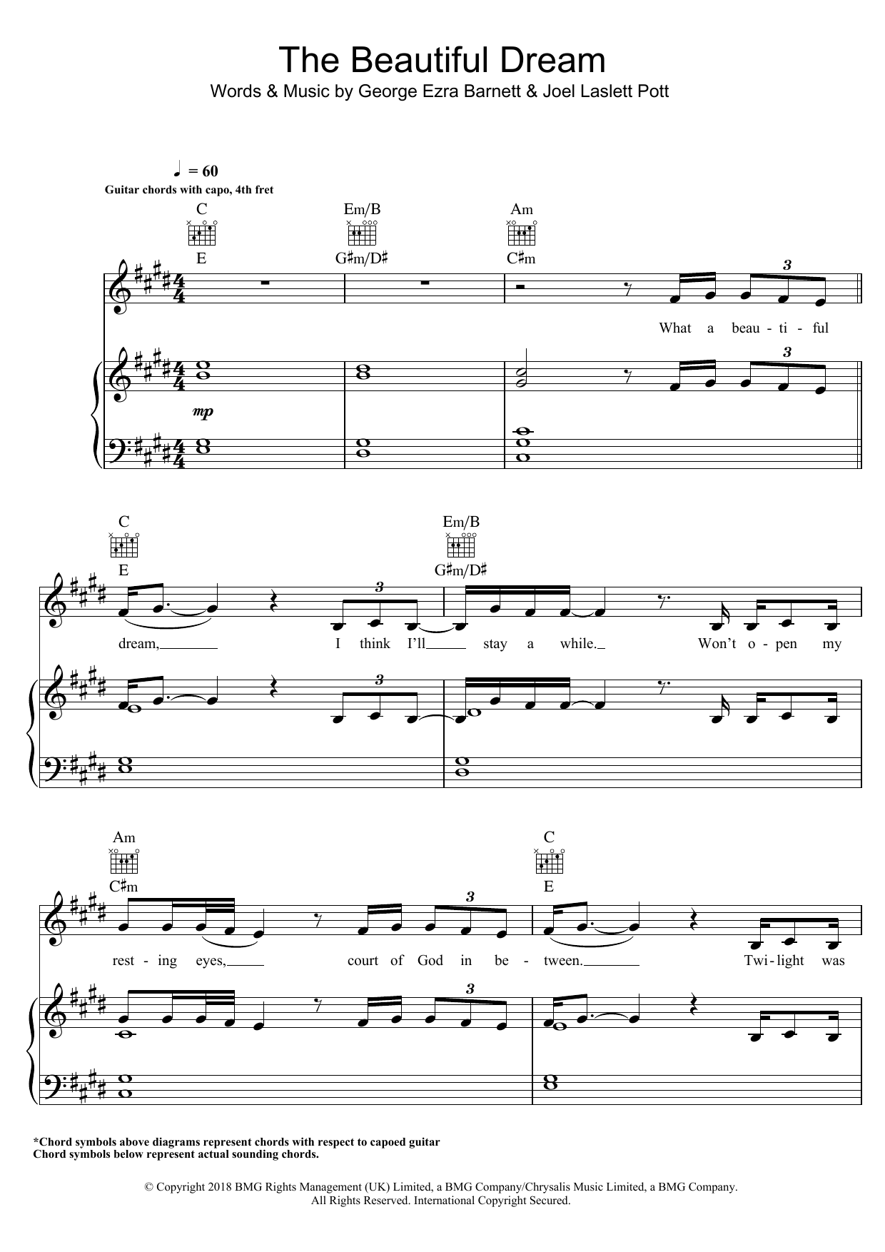 George Ezra The Beautiful Dream sheet music notes and chords arranged for Piano, Vocal & Guitar Chords