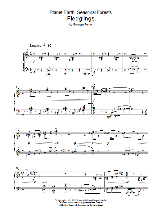George Fenton Planet Earth: Fledglings sheet music notes and chords arranged for Piano Solo
