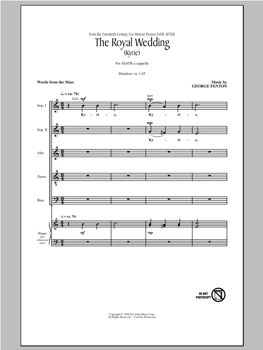 George Fenton The Royal Wedding (Kyrie) sheet music notes and chords arranged for SSATB Choir