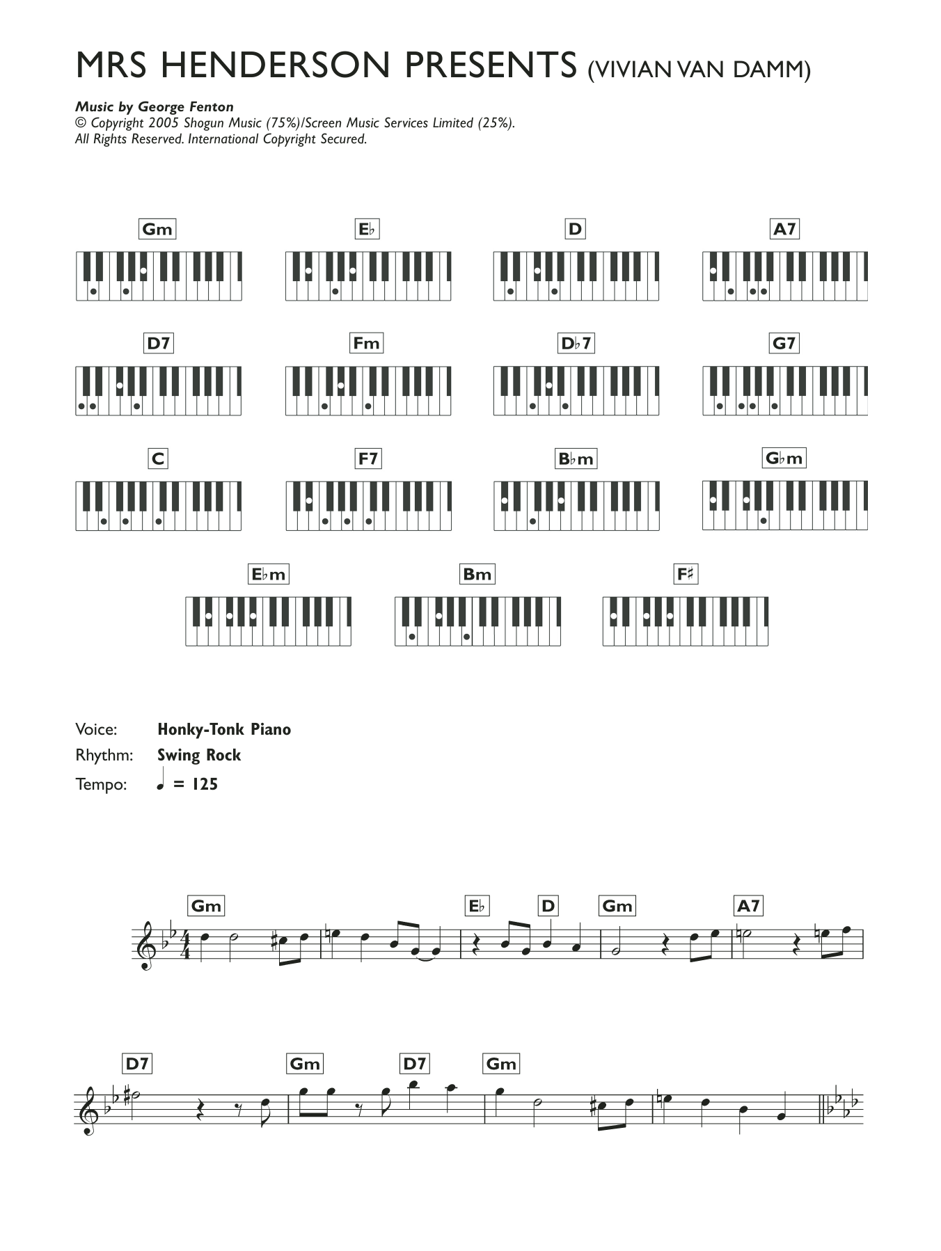 George Fenton Vivian Van Damm sheet music notes and chords arranged for Piano Chords/Lyrics