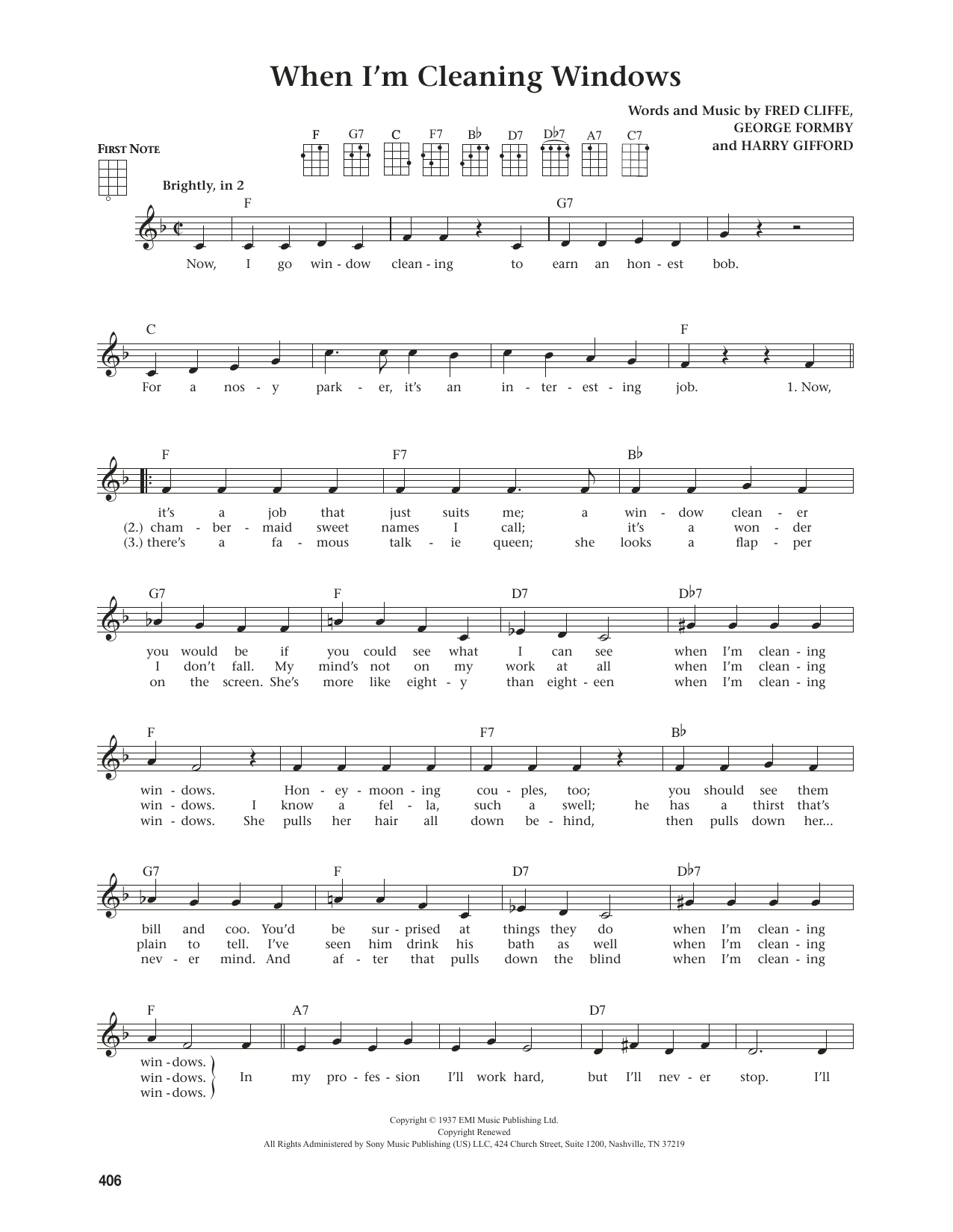 George Formby When I'm Cleaning Windows (from The Daily Ukulele) (arr. Jim Beloff) sheet music notes and chords arranged for Ukulele