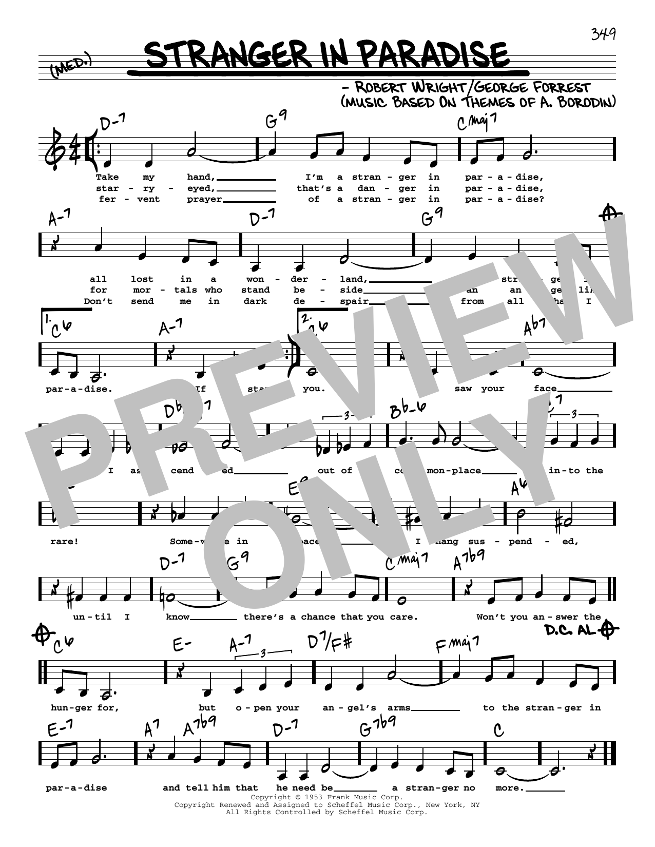 George Forrest Stranger In Paradise (Low Voice) sheet music notes and chords arranged for Real Book – Melody, Lyrics & Chords