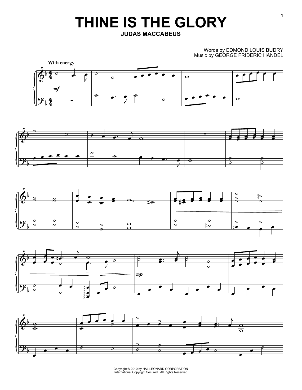 George Frederick Handel Thine Is The Glory sheet music notes and chords arranged for Piano Solo