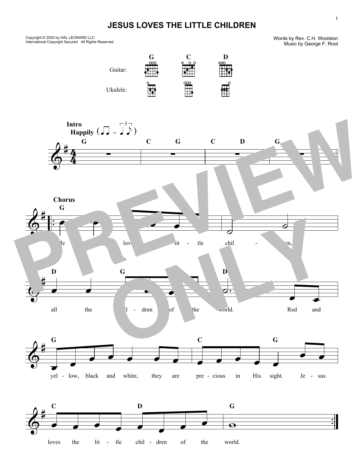 George F. Root Jesus Loves The Little Children sheet music notes and chords arranged for Piano, Vocal & Guitar Chords (Right-Hand Melody)