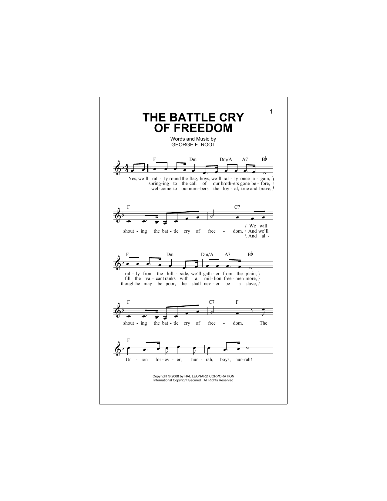 George Frederick Root The Battle Cry Of Freedom sheet music notes and chords arranged for Lead Sheet / Fake Book