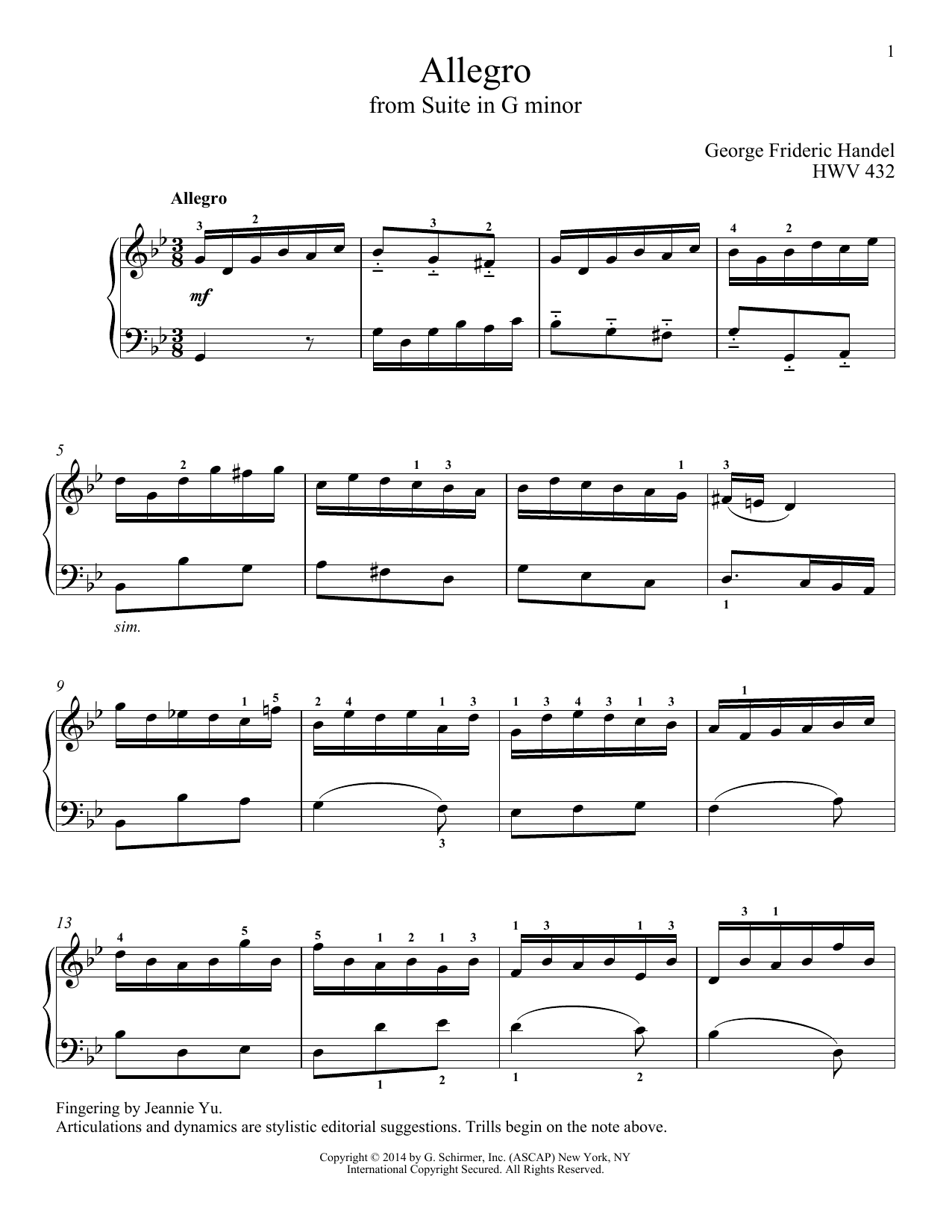 George Frideric Handel Allegro (arr. Richard Walters) sheet music notes and chords arranged for Piano Solo