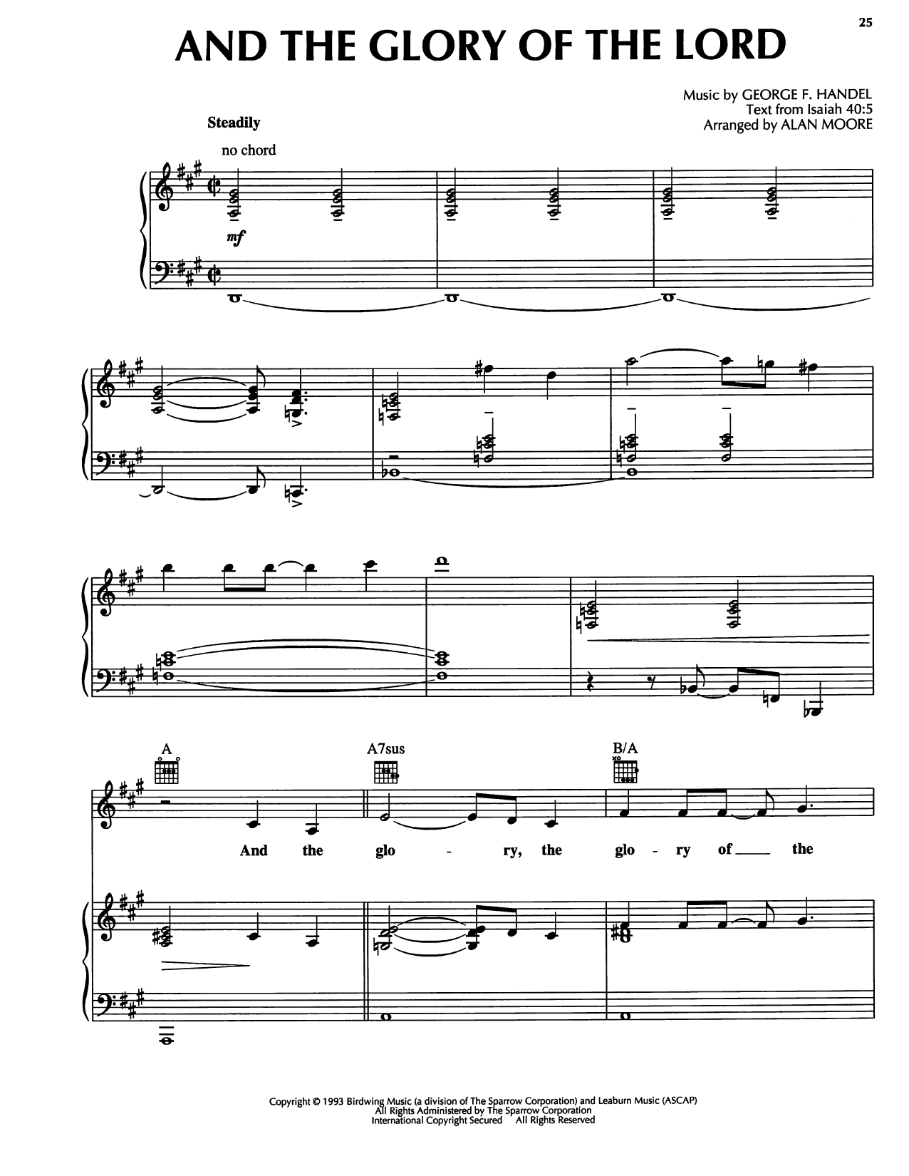 George Frideric Handel And The Glory Of The Lord sheet music notes and chords arranged for Piano, Vocal & Guitar Chords (Right-Hand Melody)