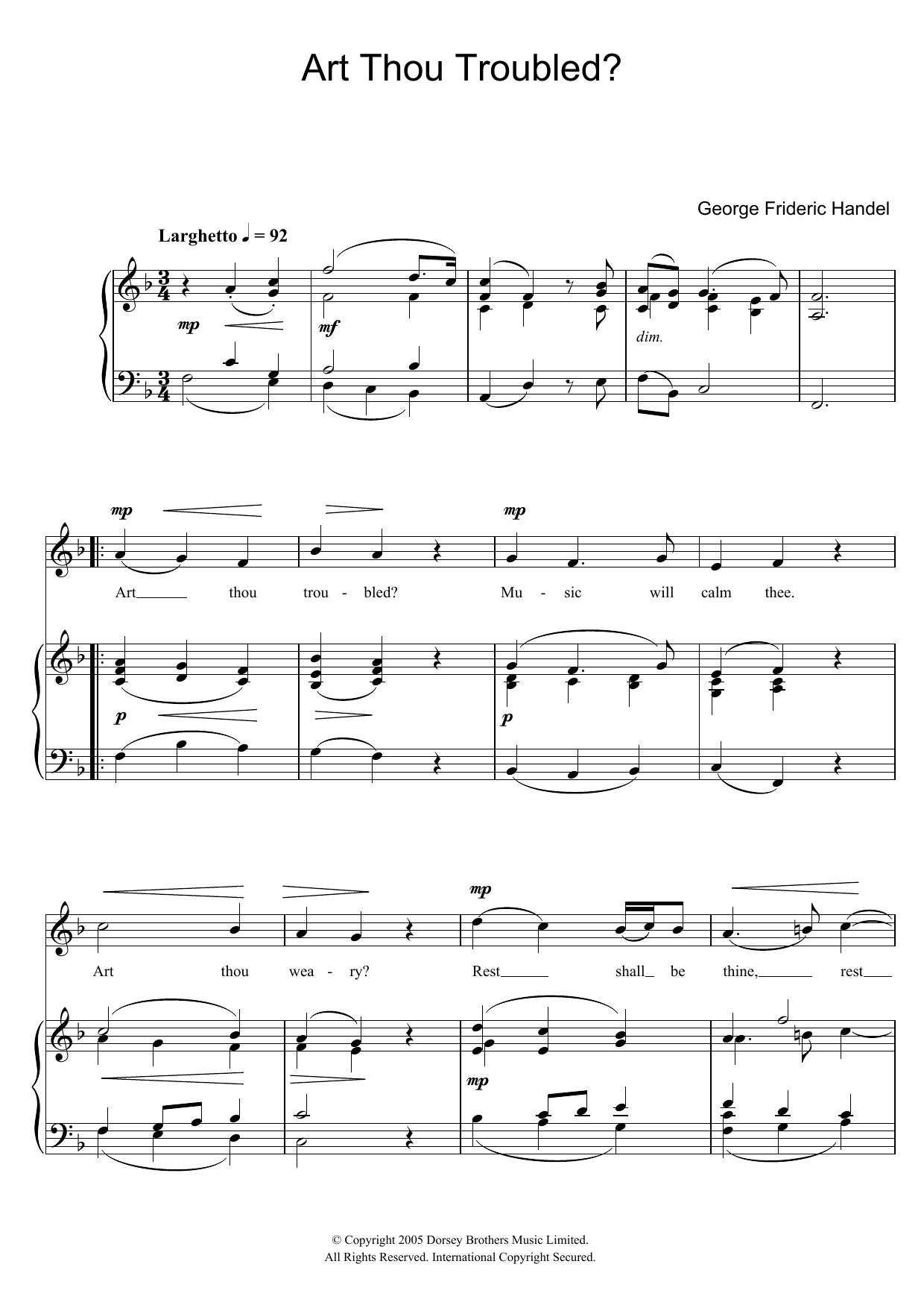 George Frideric Handel Art Thou Troubled? (from Rodelinda) sheet music notes and chords arranged for Piano & Vocal