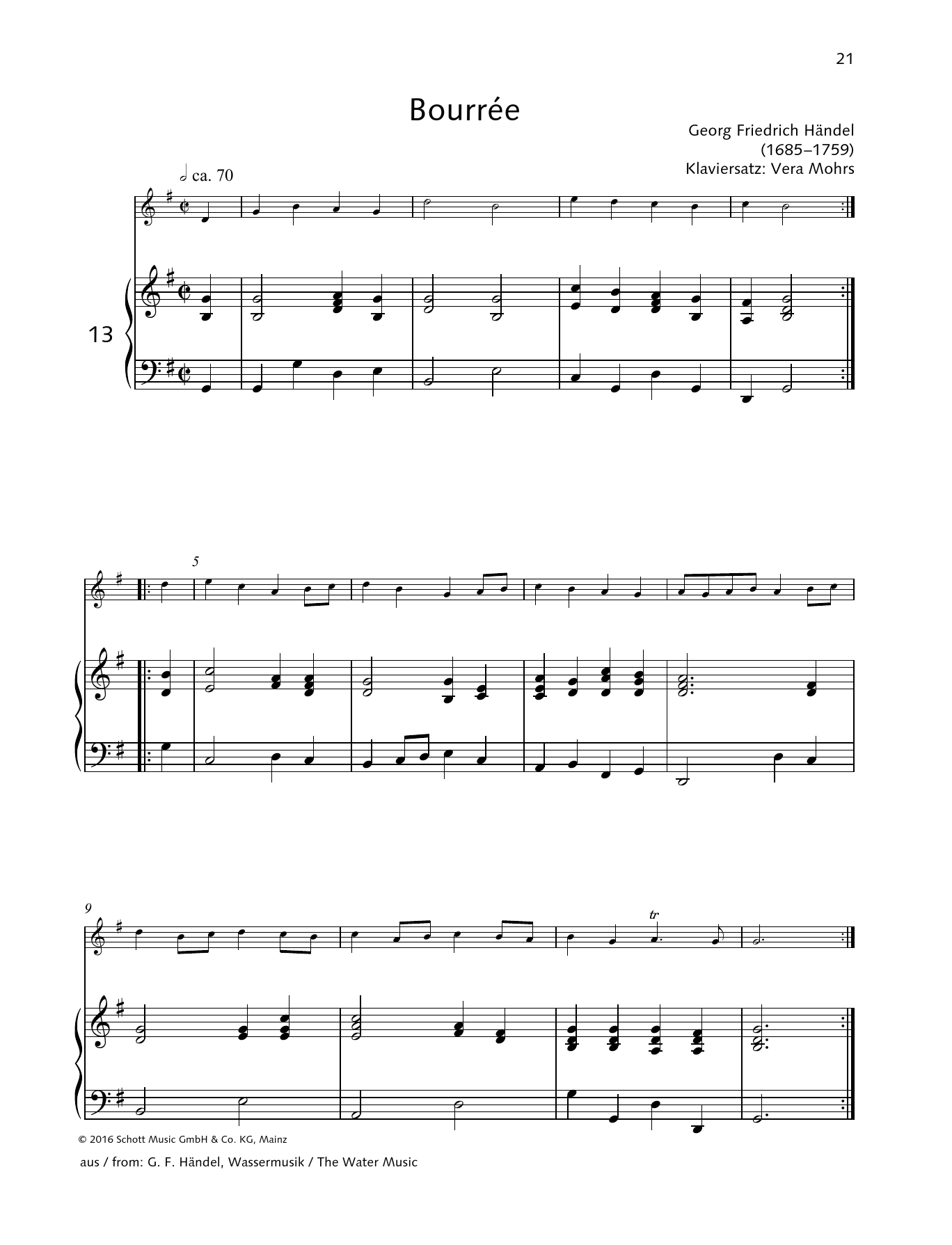 George Frideric Handel Bourée sheet music notes and chords arranged for Woodwind Solo
