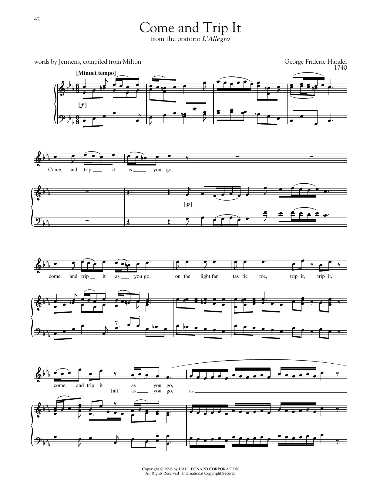 George Frideric Handel Come And Trip It sheet music notes and chords arranged for Piano & Vocal