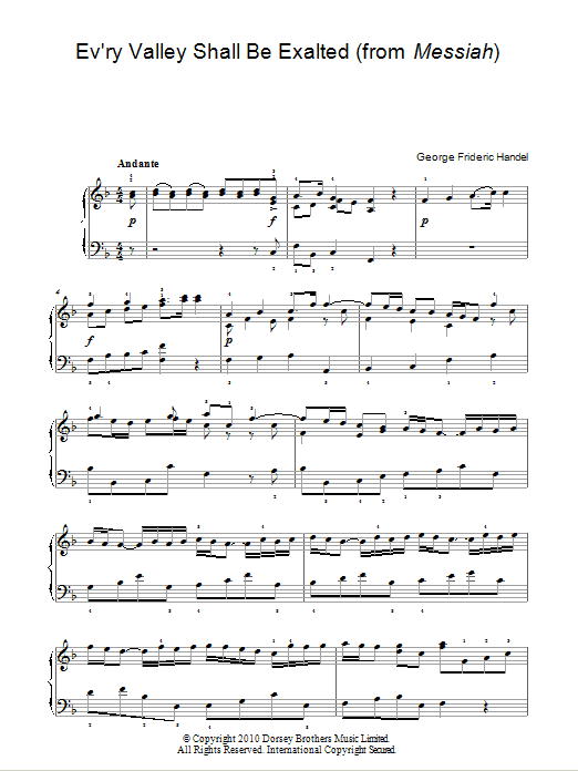George Frideric Handel Ev'ry Valley Shall Be Exalted (from Messiah) sheet music notes and chords arranged for Easy Piano