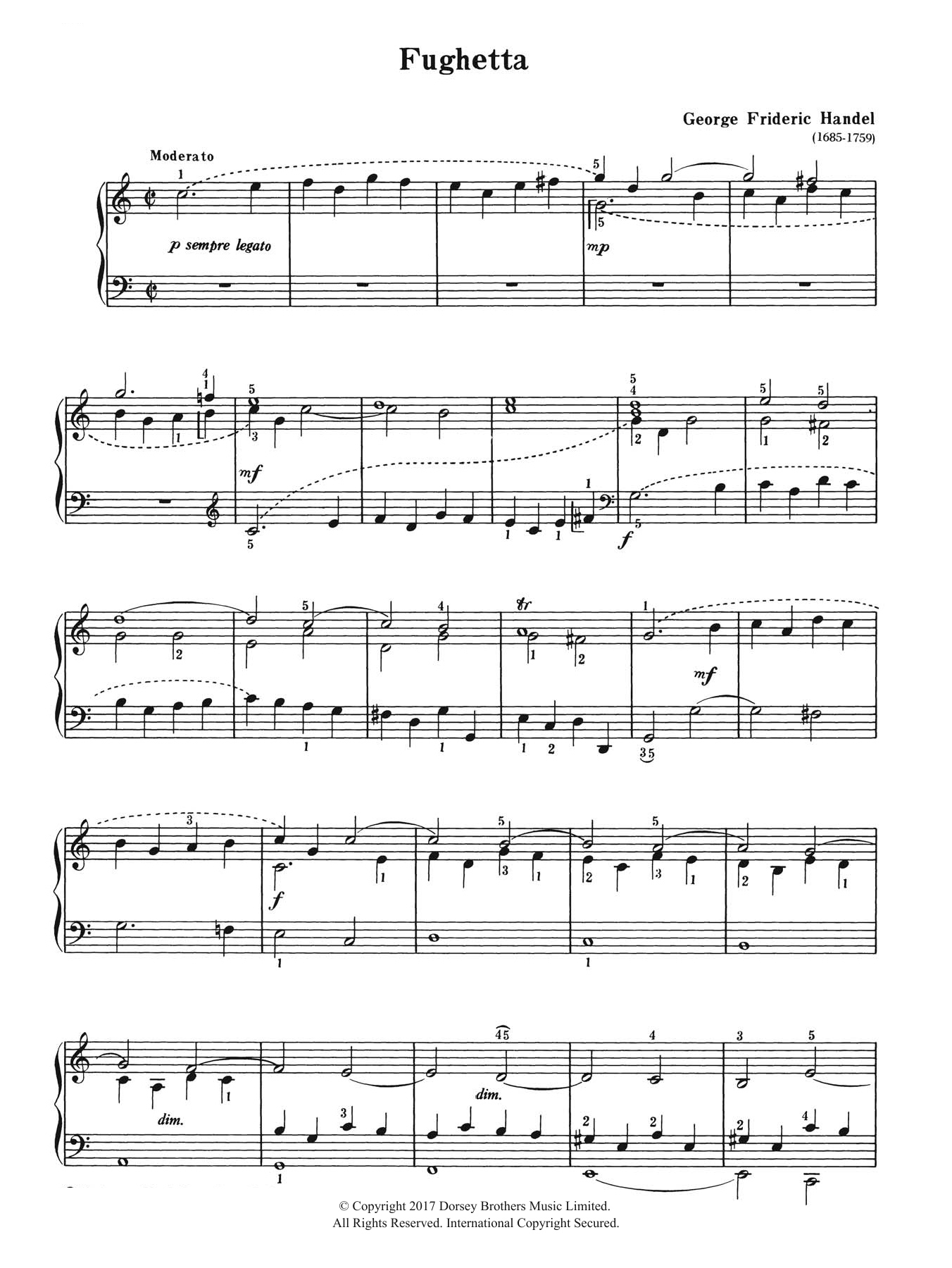 George Frideric Handel Fughetta sheet music notes and chords arranged for Piano Solo