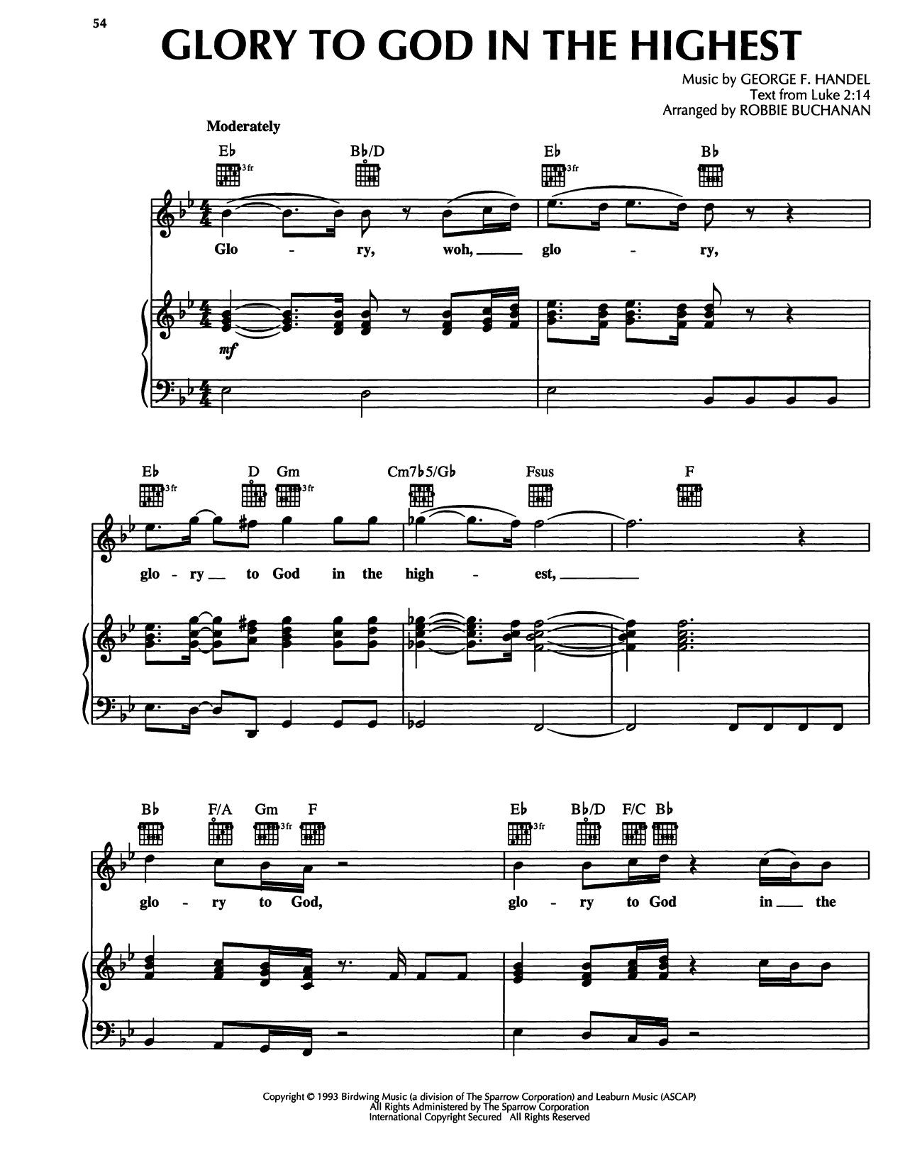 George Frideric Handel Glory To God In The Highest sheet music notes and chords arranged for Piano, Vocal & Guitar Chords (Right-Hand Melody)