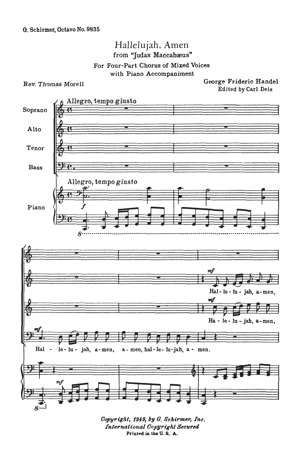 George Frideric Handel Hallelujah, Amen (from Judas Maccabaeus) sheet music notes and chords arranged for SATB Choir