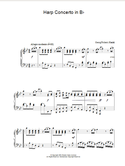 George Frideric Handel Harp Concerto In Bb sheet music notes and chords arranged for Piano Solo