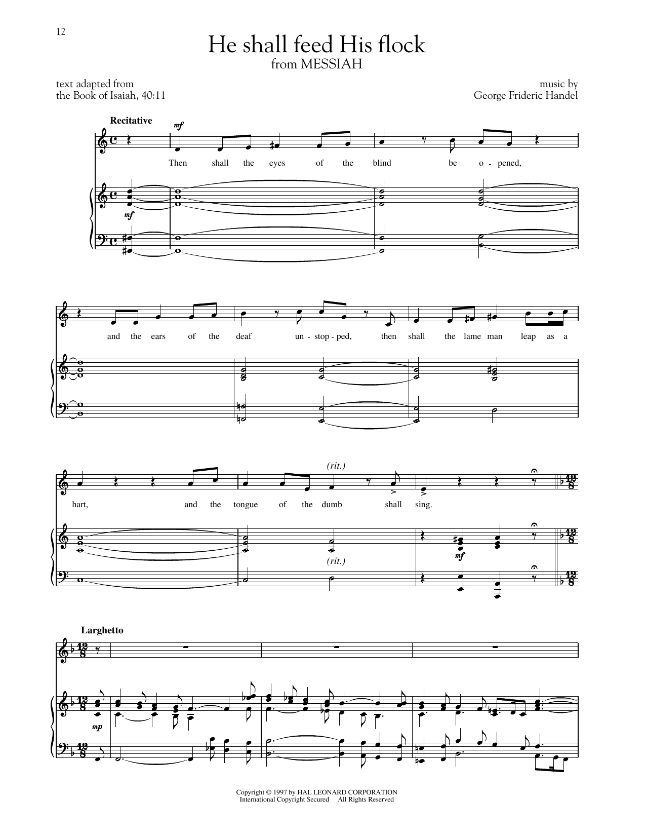George Frideric Handel He Shall Feed His Flock (arr. Richard Walters) (High Voice) sheet music notes and chords arranged for Piano & Vocal