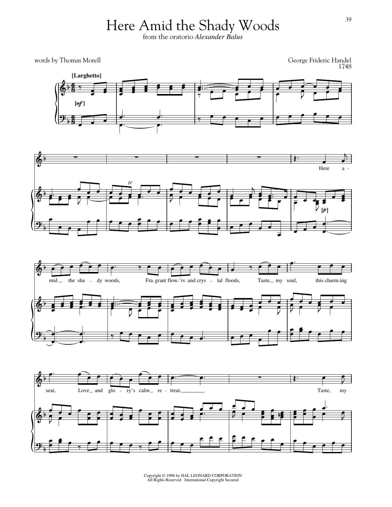 George Frideric Handel Here Amid The Shady Woods sheet music notes and chords arranged for Piano & Vocal