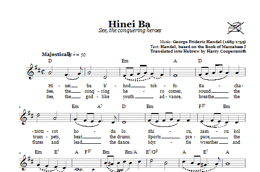 George Frideric Handel Hinei Ba (See, The Conquering Heroes) sheet music notes and chords arranged for Lead Sheet / Fake Book
