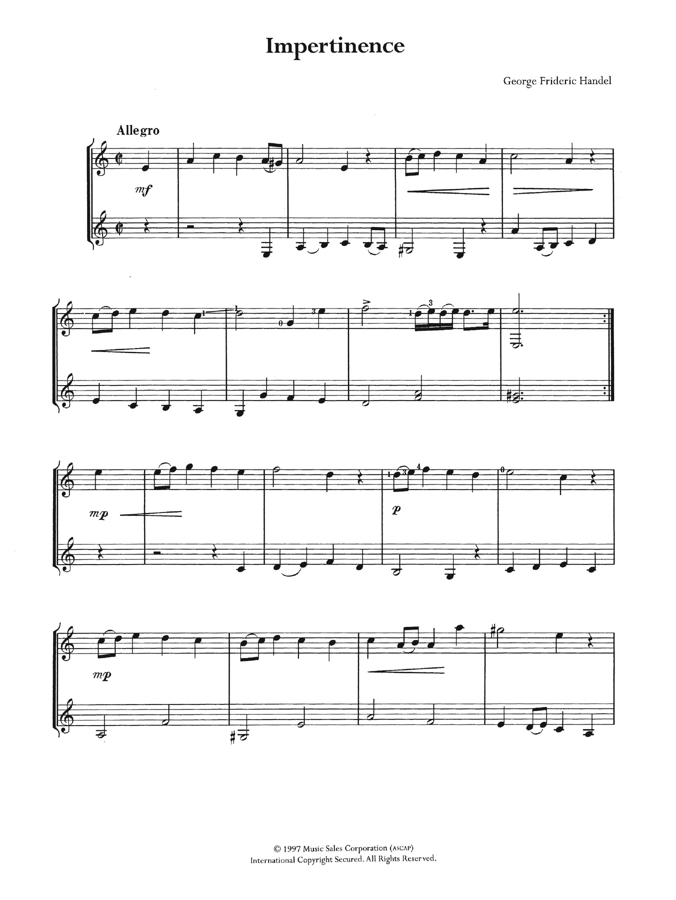 George Frideric Handel Impertinence sheet music notes and chords arranged for Easy Guitar