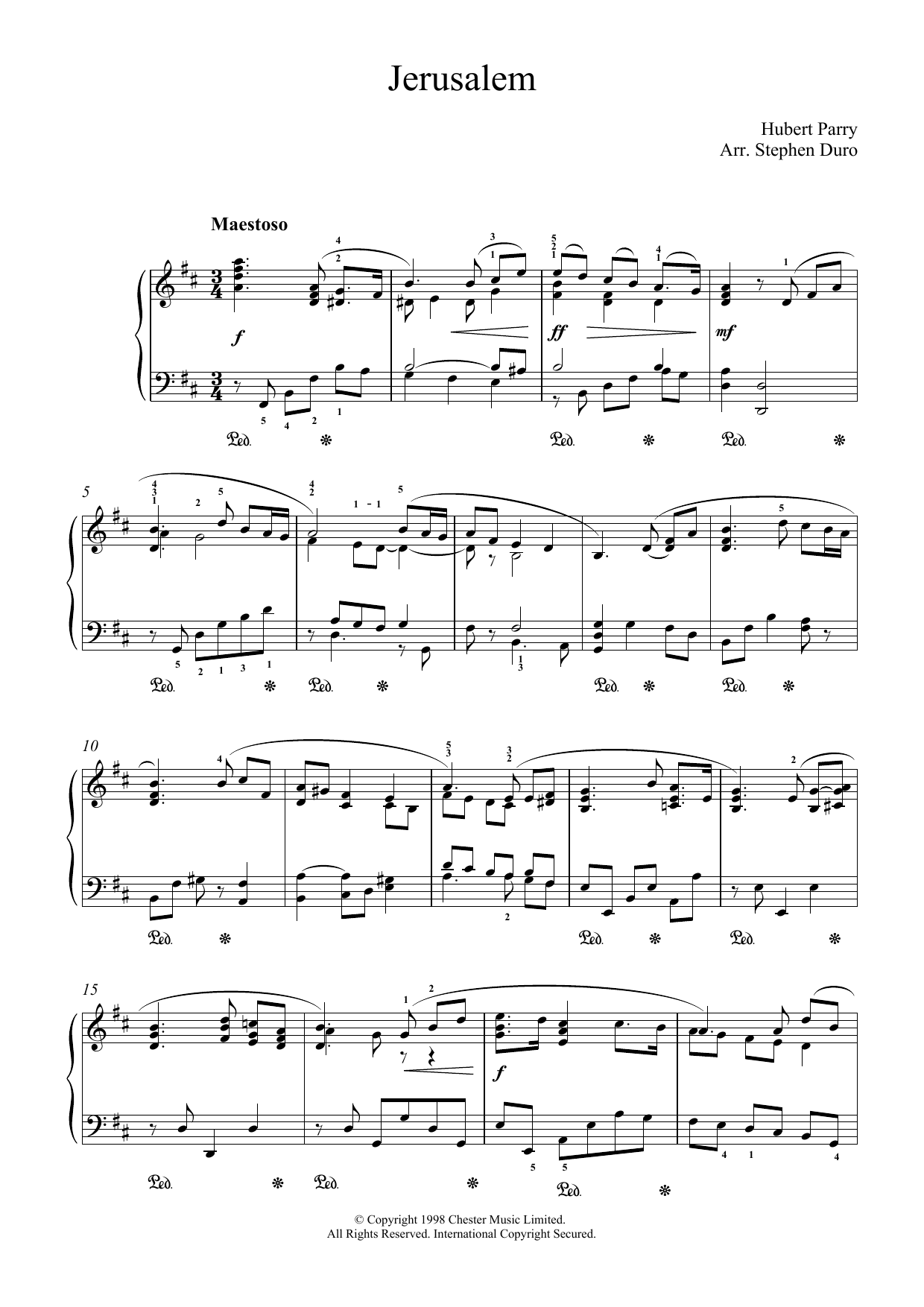 Hubert Parry Jerusalem sheet music notes and chords arranged for Piano Solo