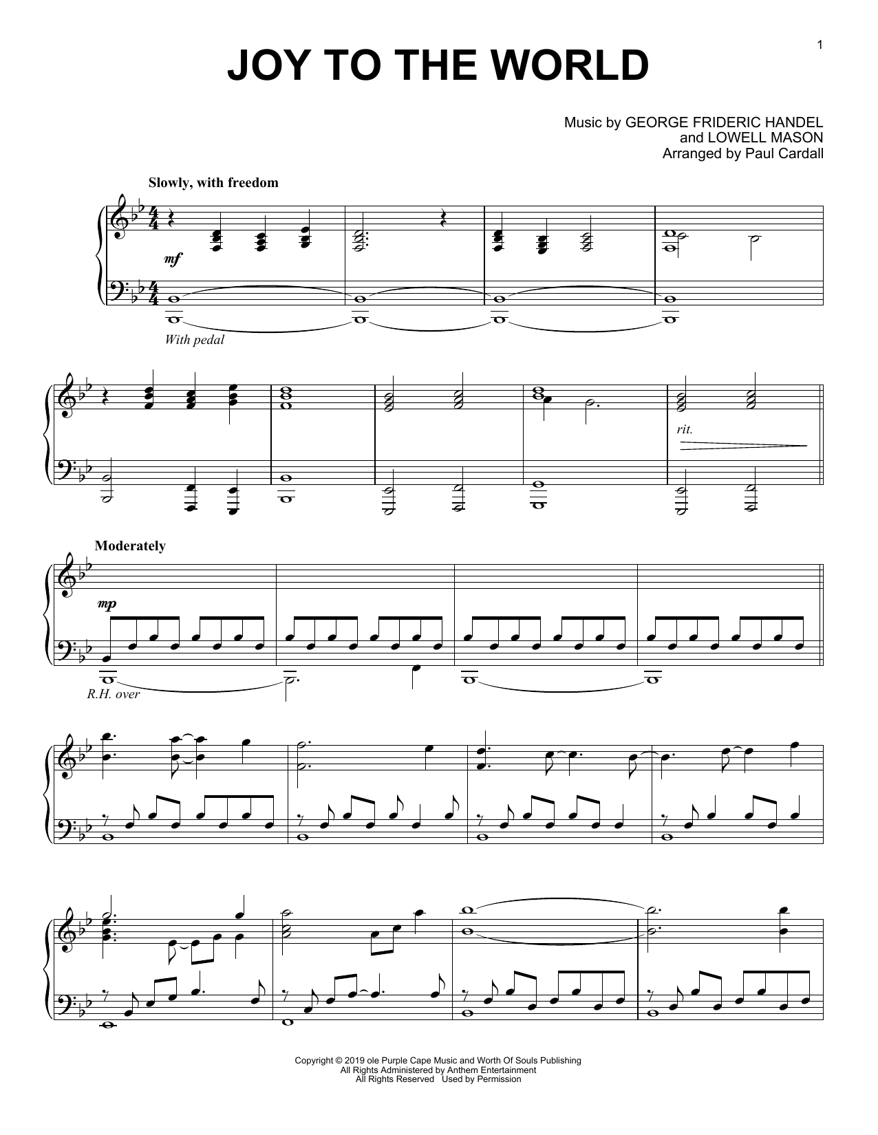 George Frideric Handel Joy To The World (arr. Paul Cardall) sheet music notes and chords arranged for Piano Solo
