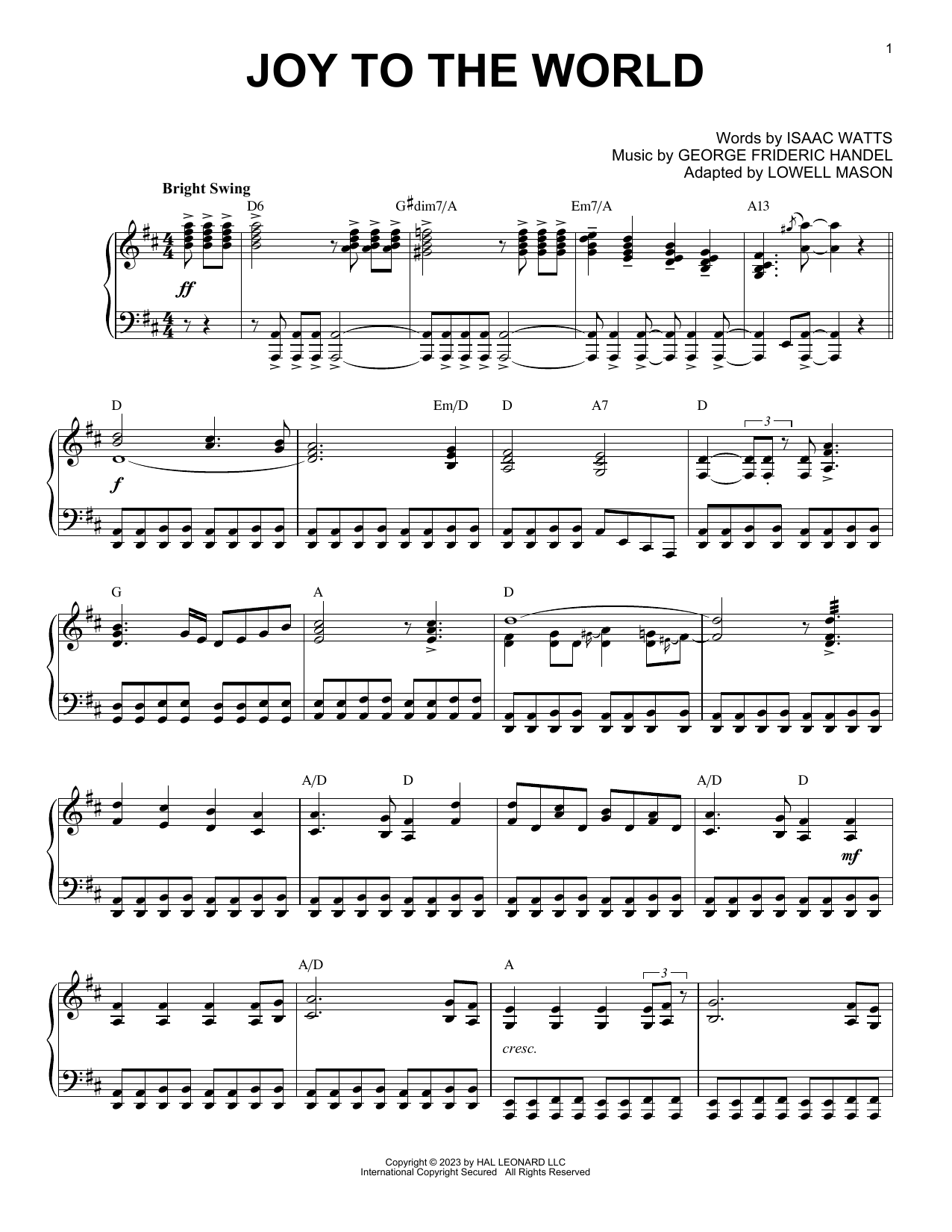 George Frideric Handel Joy To The World [Boogie Woogie version] (arr. Brent Edstrom) sheet music notes and chords arranged for Piano Solo