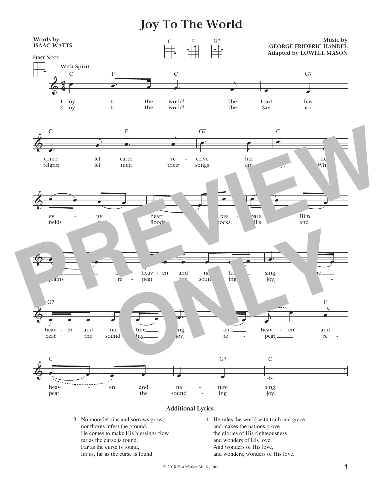 George Frideric Handel Joy To The World (from The Daily Ukulele) (arr. Liz and Jim Beloff) sheet music notes and chords arranged for Ukulele