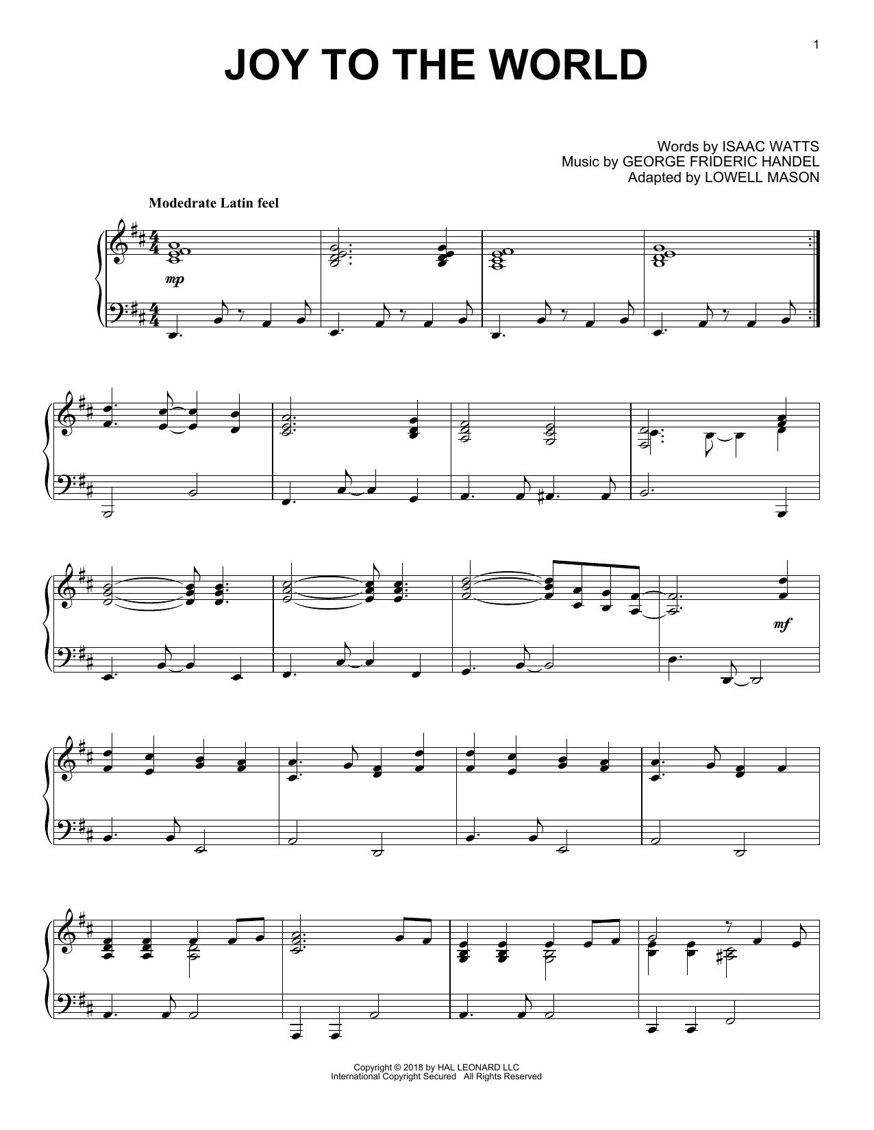 George Frideric Handel Joy To The World [Jazz version] sheet music notes and chords arranged for Piano Solo